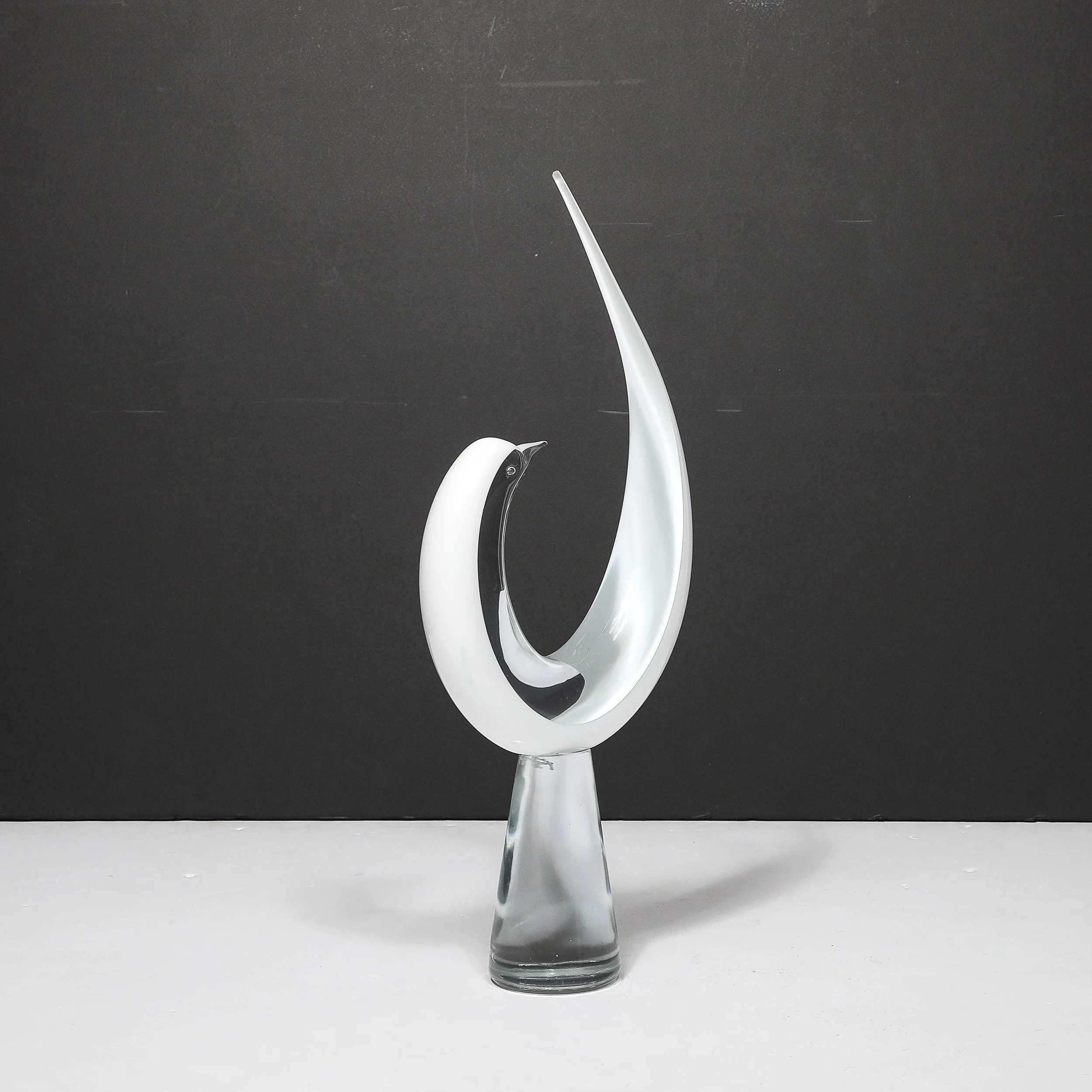 Mid-Century White & Transparent Murano Glass Bird Sculpture signed Renato Anatra - High Style Deco 18.jpg