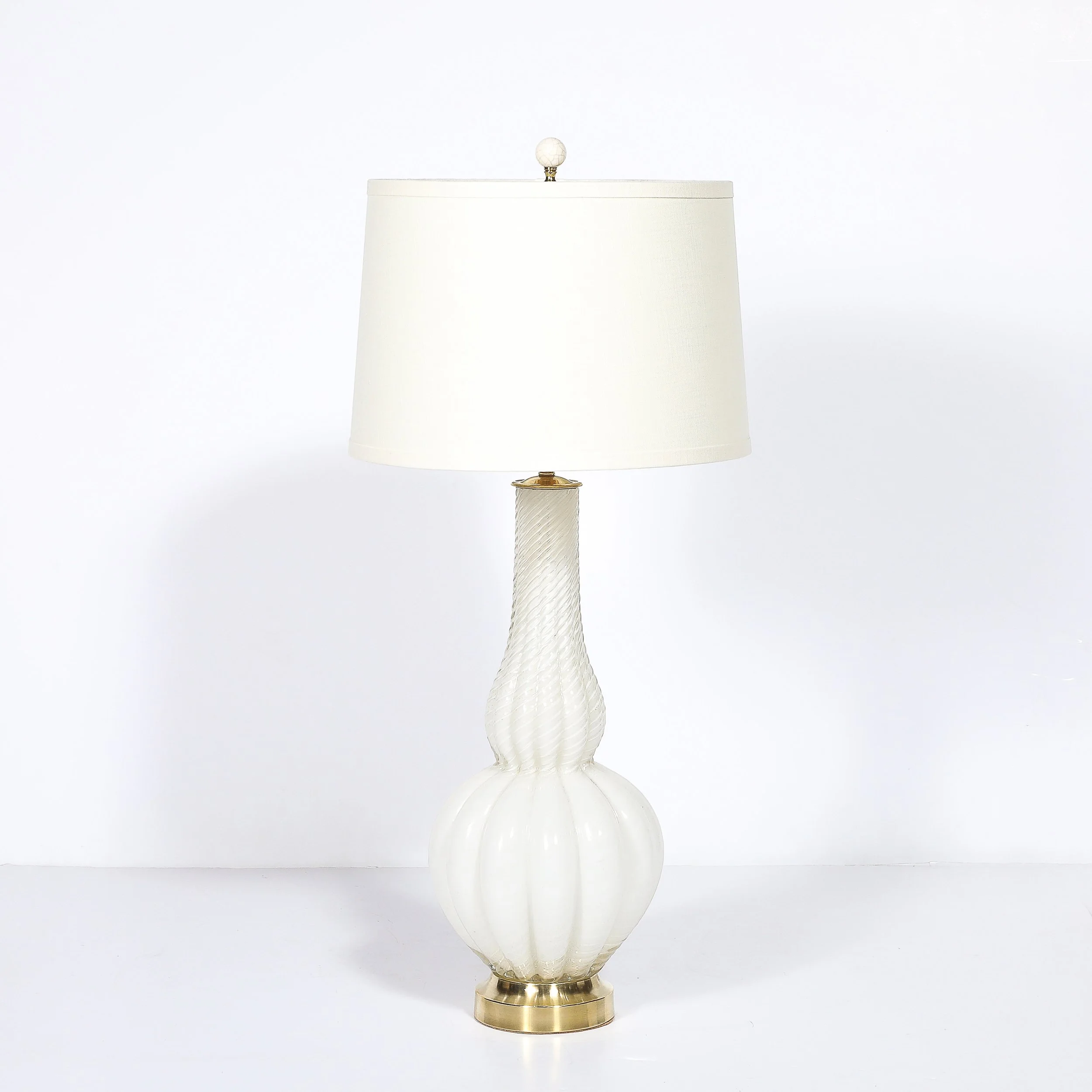 Pair of Mid-Century Modern Hand-Blown Murano Fluted Off White Glass Table Lamps - High Style Deco 1.jpg