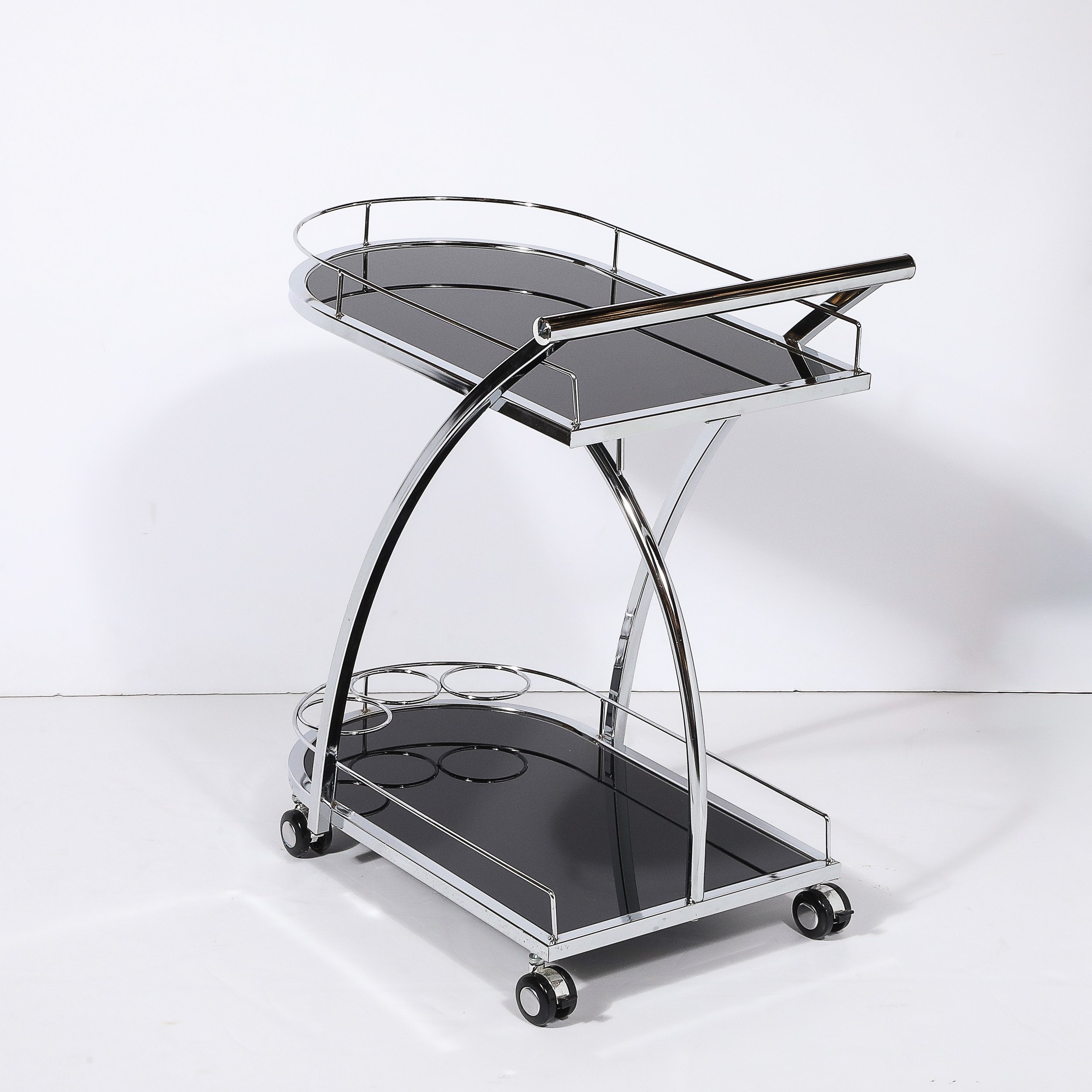 Art Deco Bullet Form Two-Tier Rolling Bar:Serving Cart in Vitrolite & Chrome - High Style Deco 6.jpg