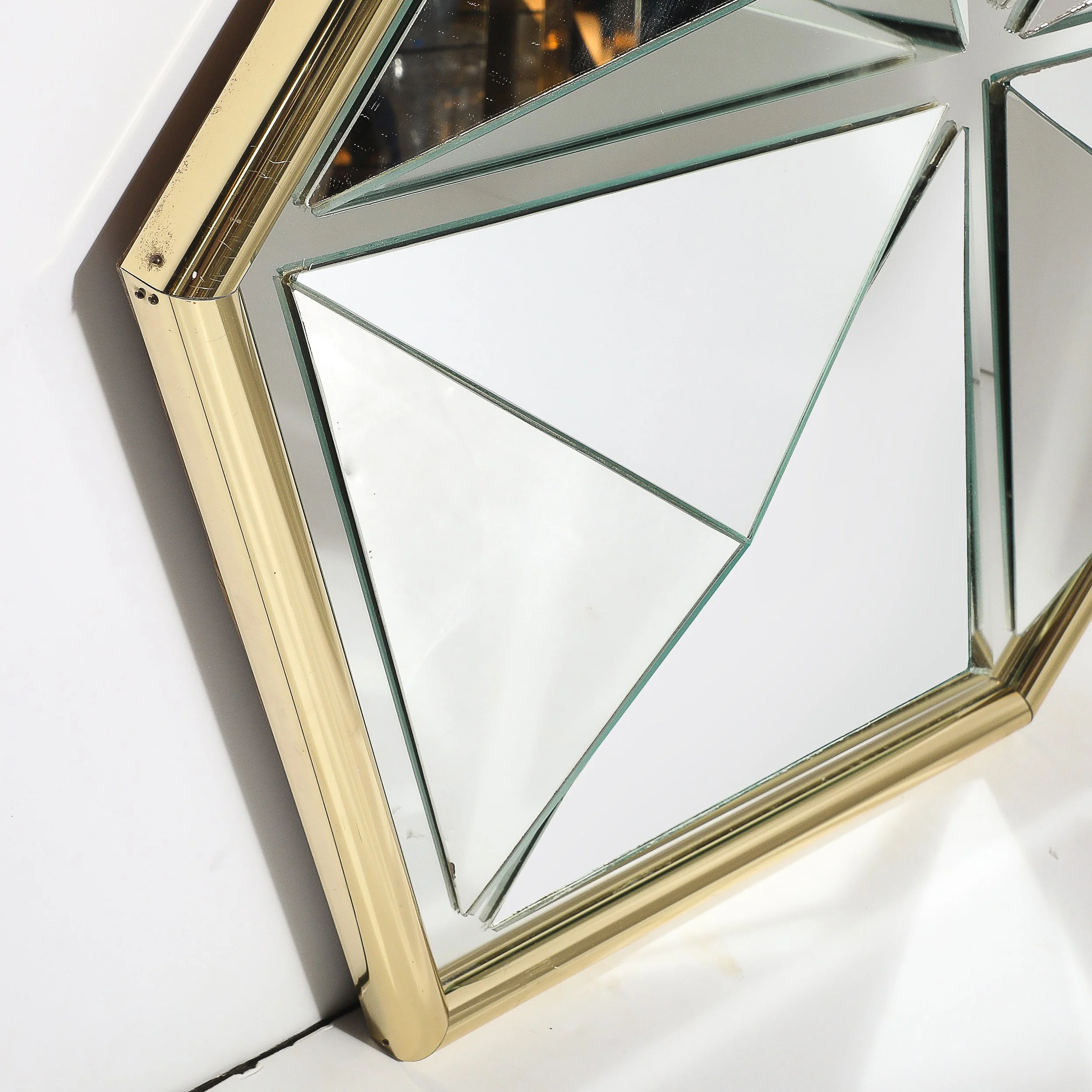 Mid-Century Hexagonal Segmented Kaleidoscopic Mirror W: Rounded Brass Frame - High Style Deco 4.jpg