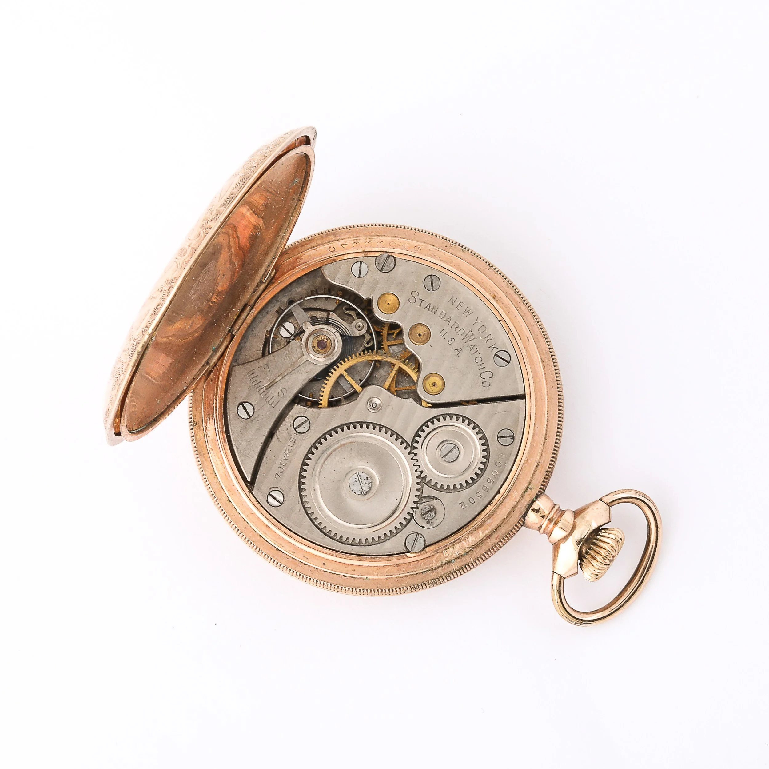 Standard Watch Co. Hunter's Gold Plated Pocket Watch with Engraved Detailing - High Style Deco 15.jpg