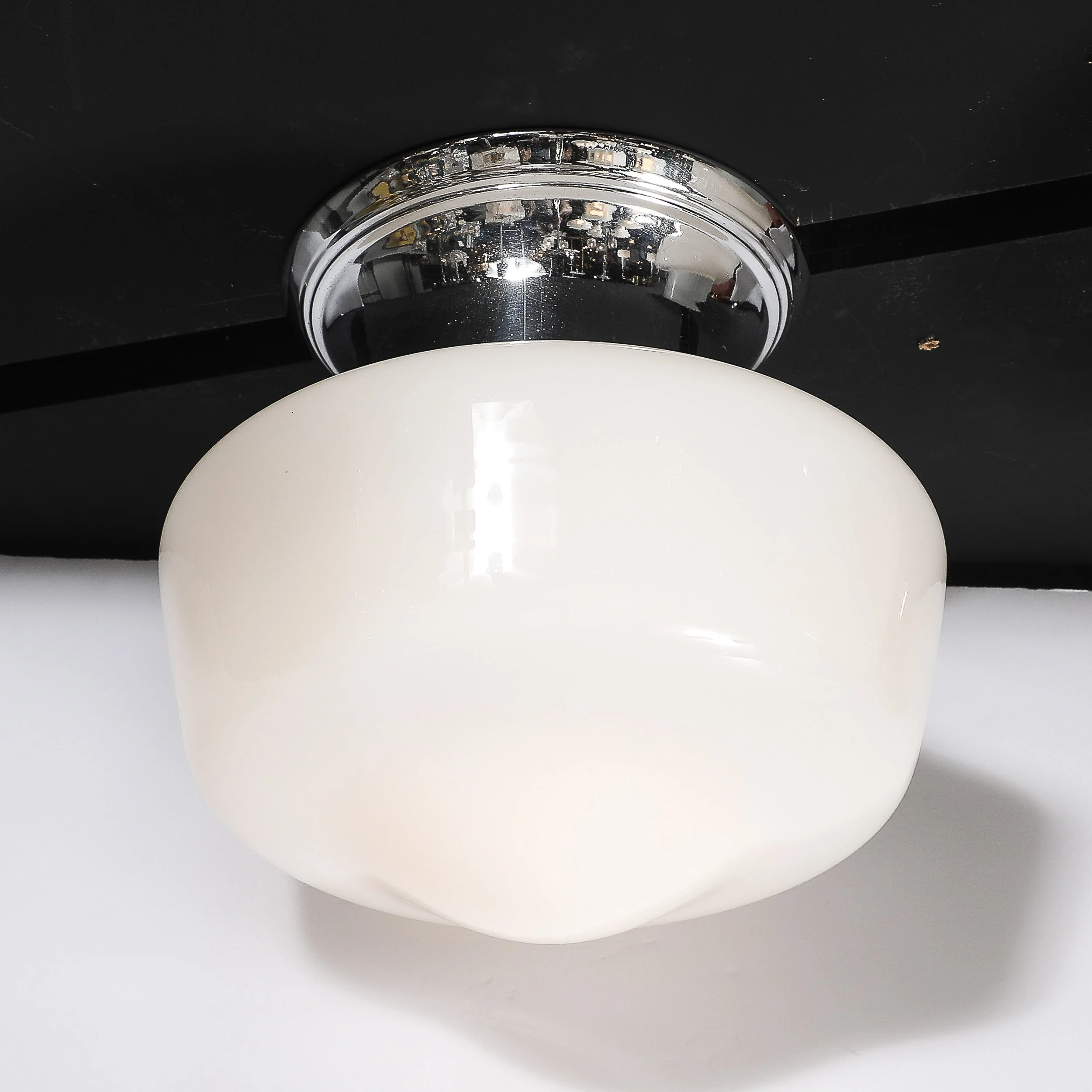 Art Deco Machine Age Rounded Cylindrical Milk Glass Flush Mount Chandelier - High Style Deco 6.jpg