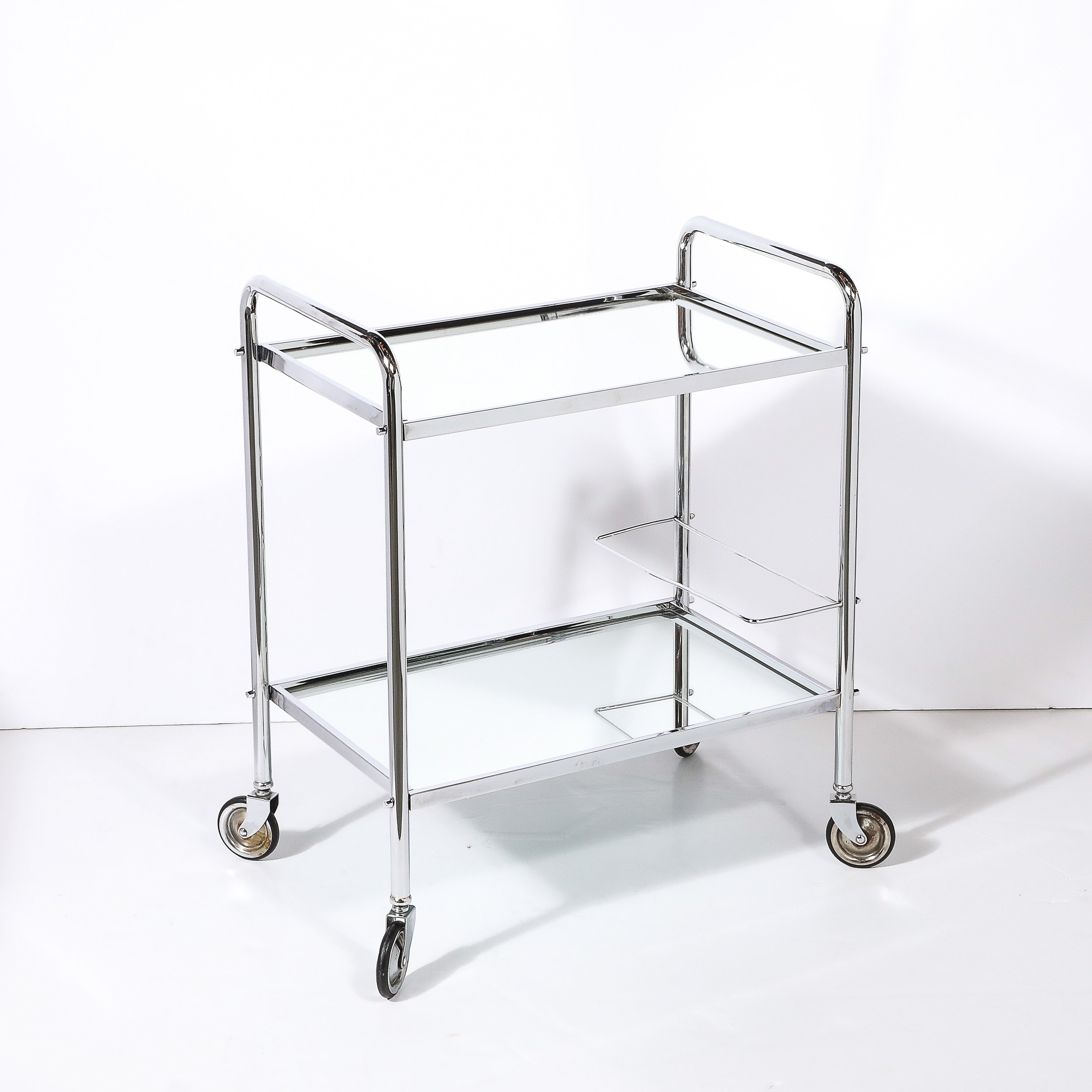 Art Deco Machine Age Two-Tier Tubular Bar Cart in Chrome & Mirror - High Style Deco 8.jpg