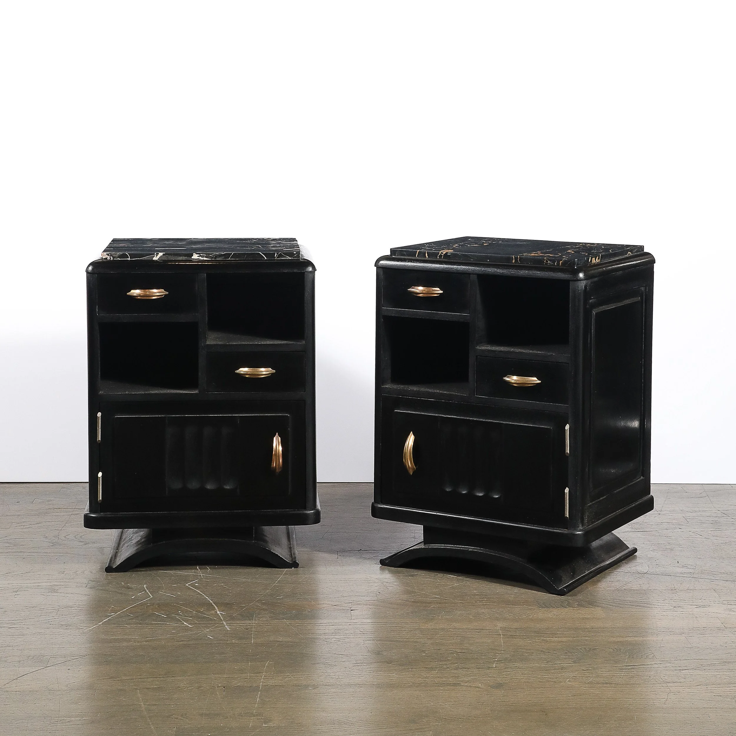 Art Deco Nightstands in Ebonized Walnut with Porto Marble Tops Bronze Pulls - High Style Deco 3.jpg