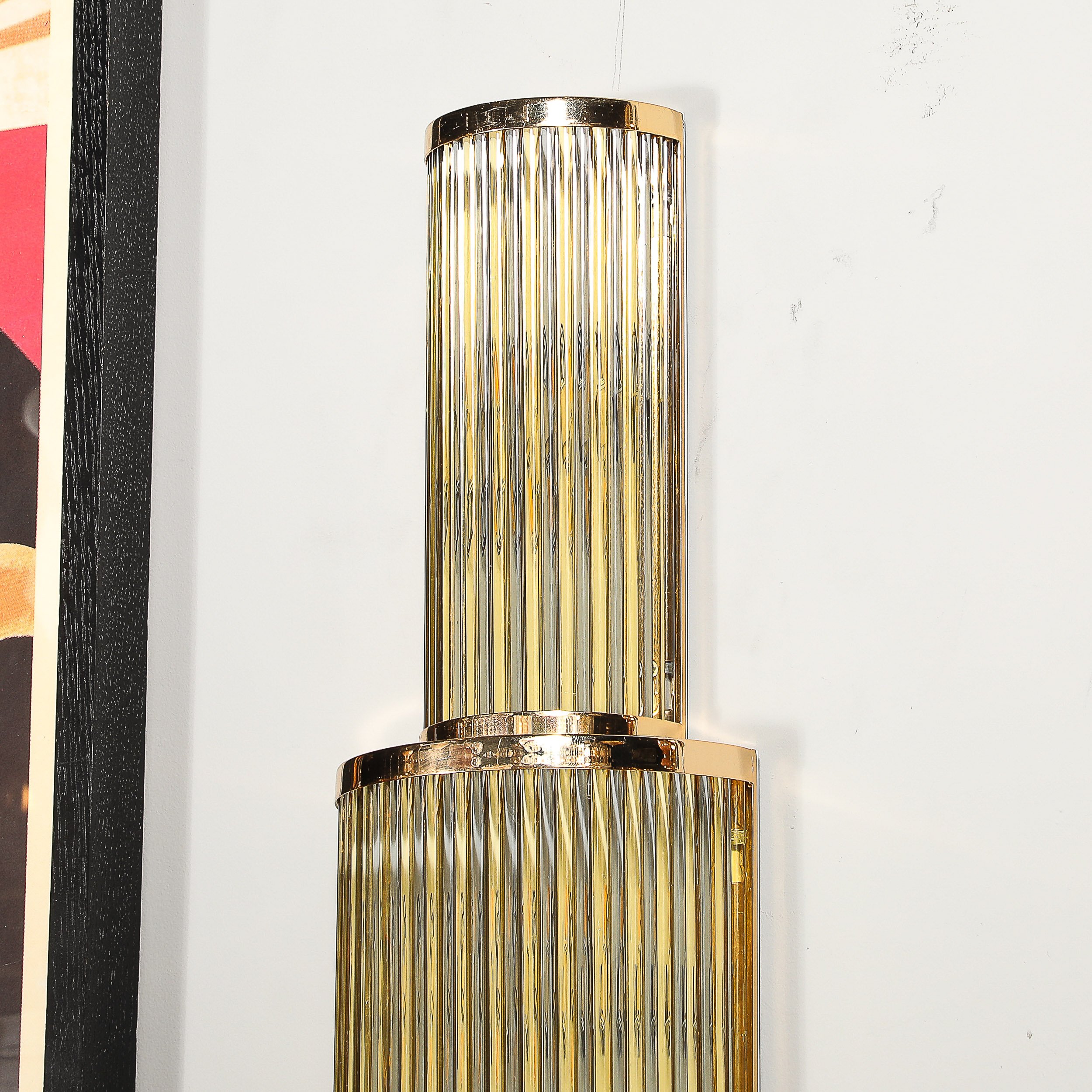 Art Deco Style 3-Tier Polished Brass Hand-Blown Murano Mixed Glass Rod Sconces - High Style Deco 15.jpg