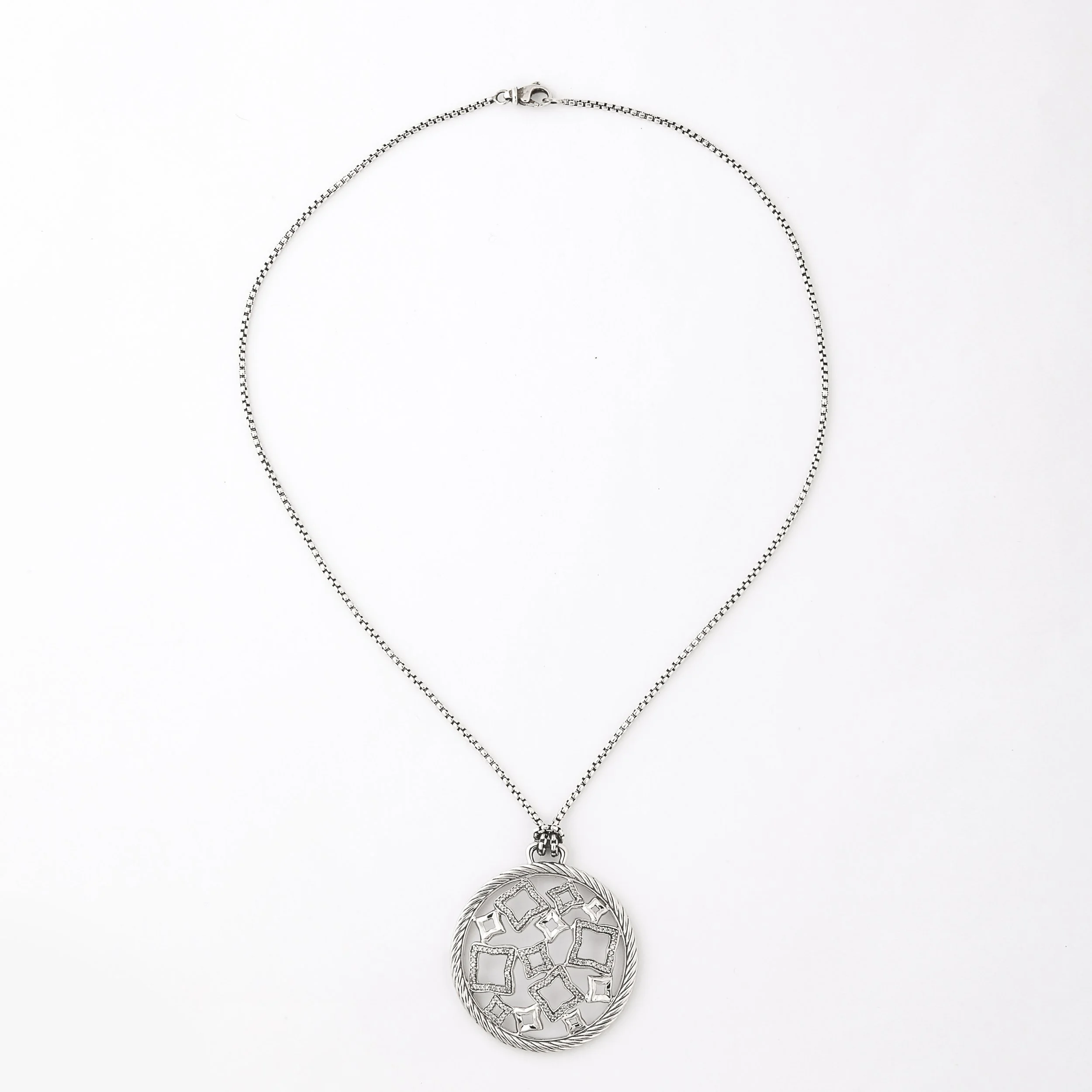 David Yurman Sterling Silver Diamond Quatrefoil Disc Necklace - High Style Deco 11.jpg