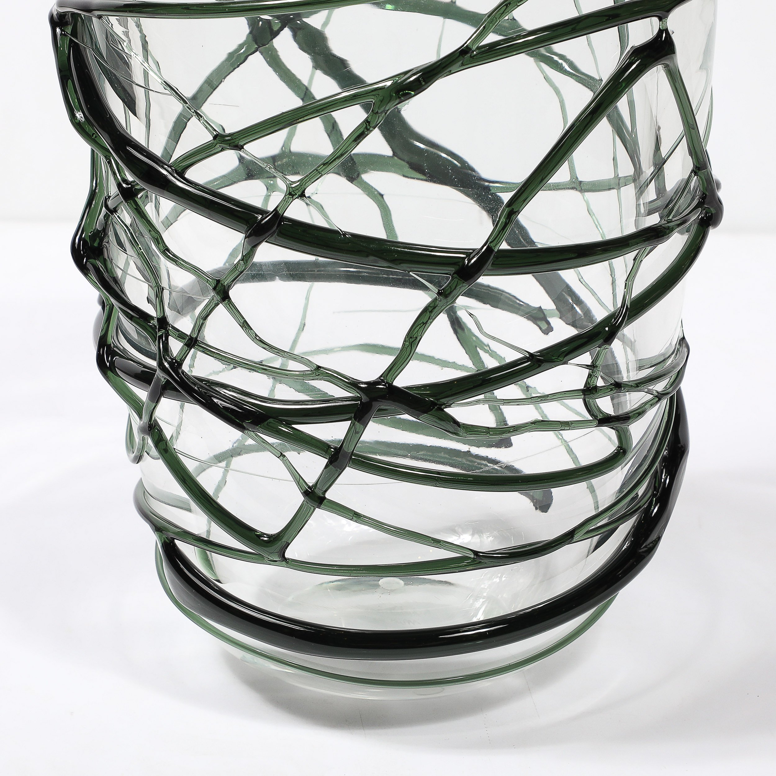 Hand-Blown Murano Glass Vases with Organic Viridian Green Sculptural Striations - High Style Deco 15.jpg