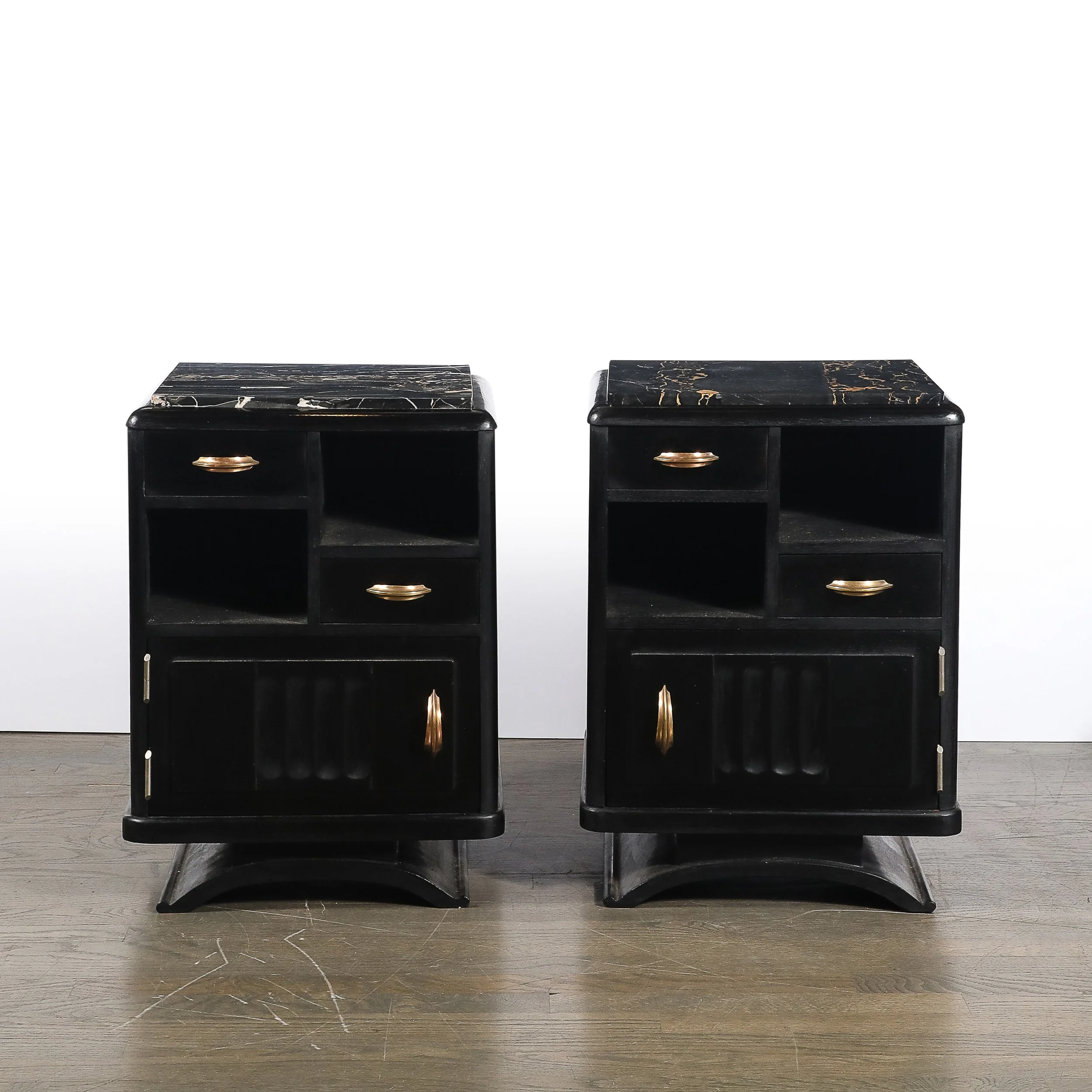 Art Deco Nightstands in Ebonized Walnut with Porto Marble Tops Bronze Pulls - High Style Deco 2.jpg