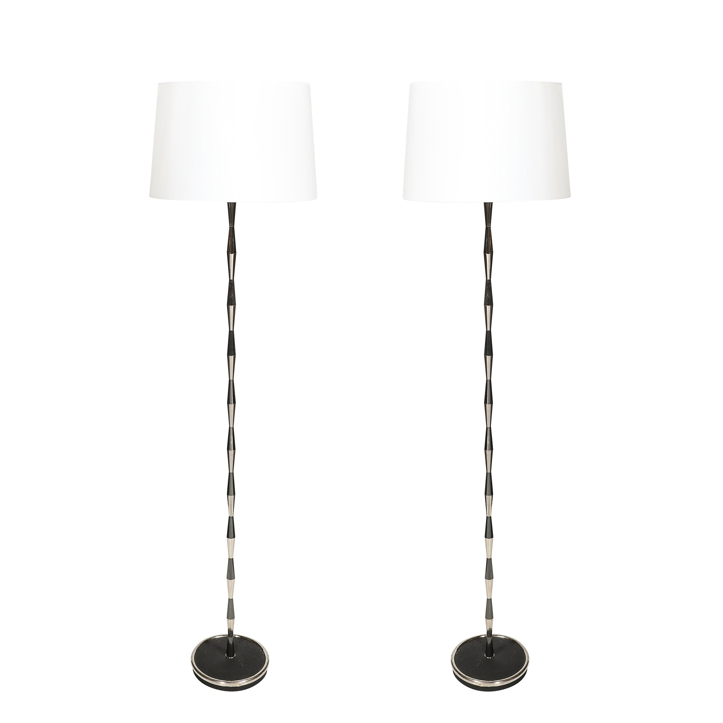 Pair of MidCentury Geometric Polished Nickel & Gunmetal Floor Lamps by Gio Ponti - High Style Deco.jpg
