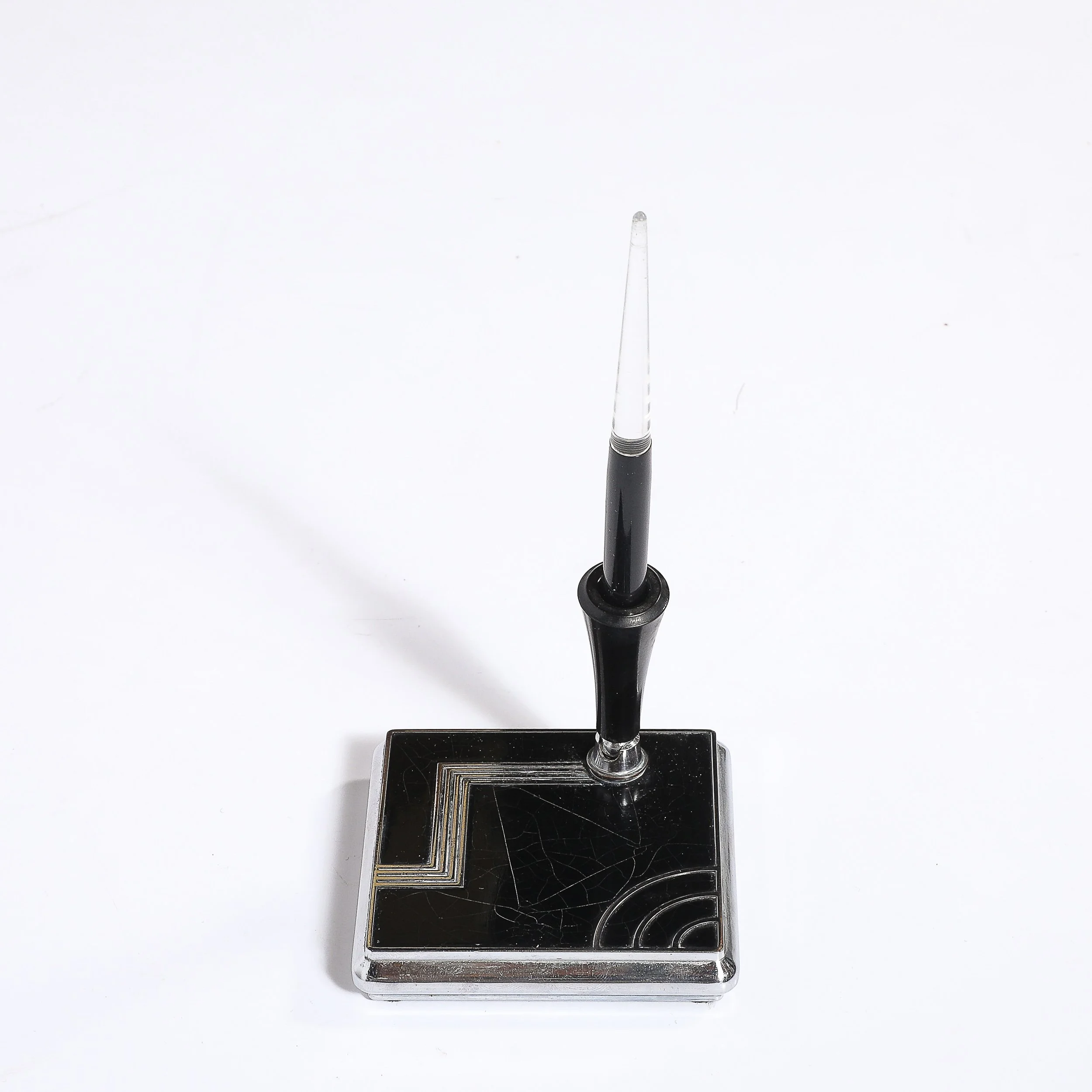 Art Deco Geometric Squared Base Chrome & Bakelite Fountain Pen signed Esterbrook - High Style Deco 3.jpg