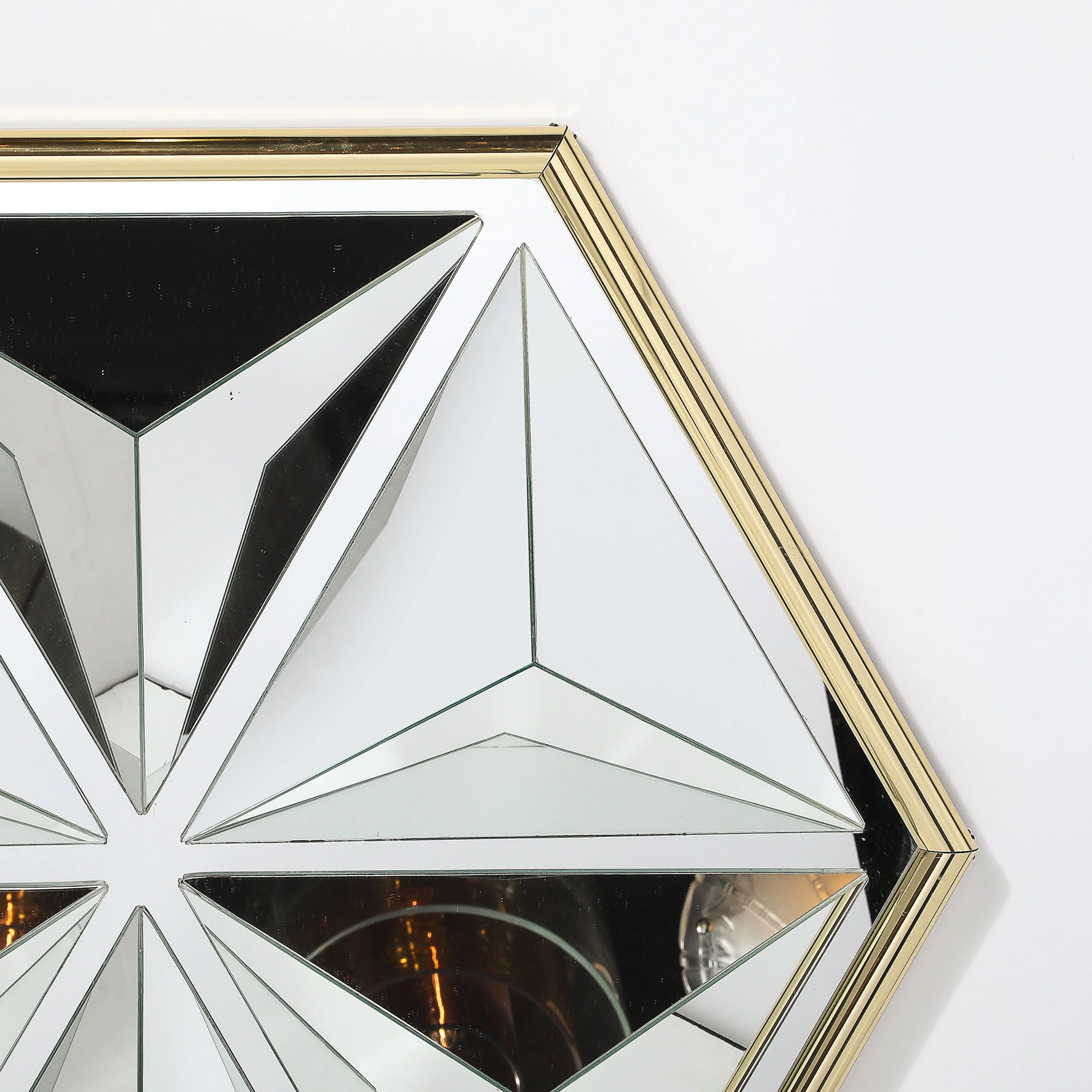 Mid-Century Hexagonal Segmented Kaleidoscopic Mirror W: Rounded Brass Frame - High Style Deco 2.jpg