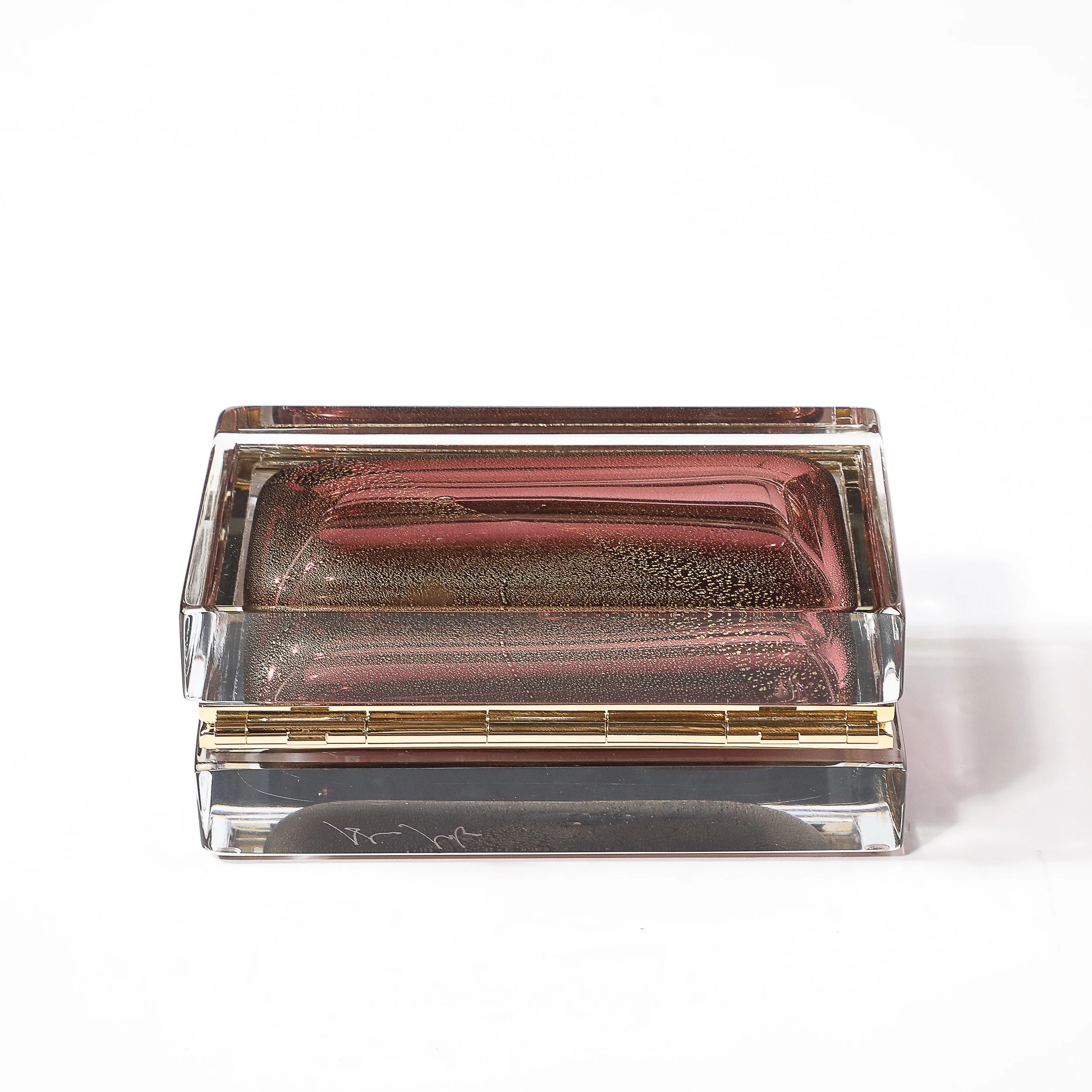 Modernist Hand-Blown Murano Glass Box in Smoked Rose with 24 Karat Gold Flecks - High Style Deco 6.jpg