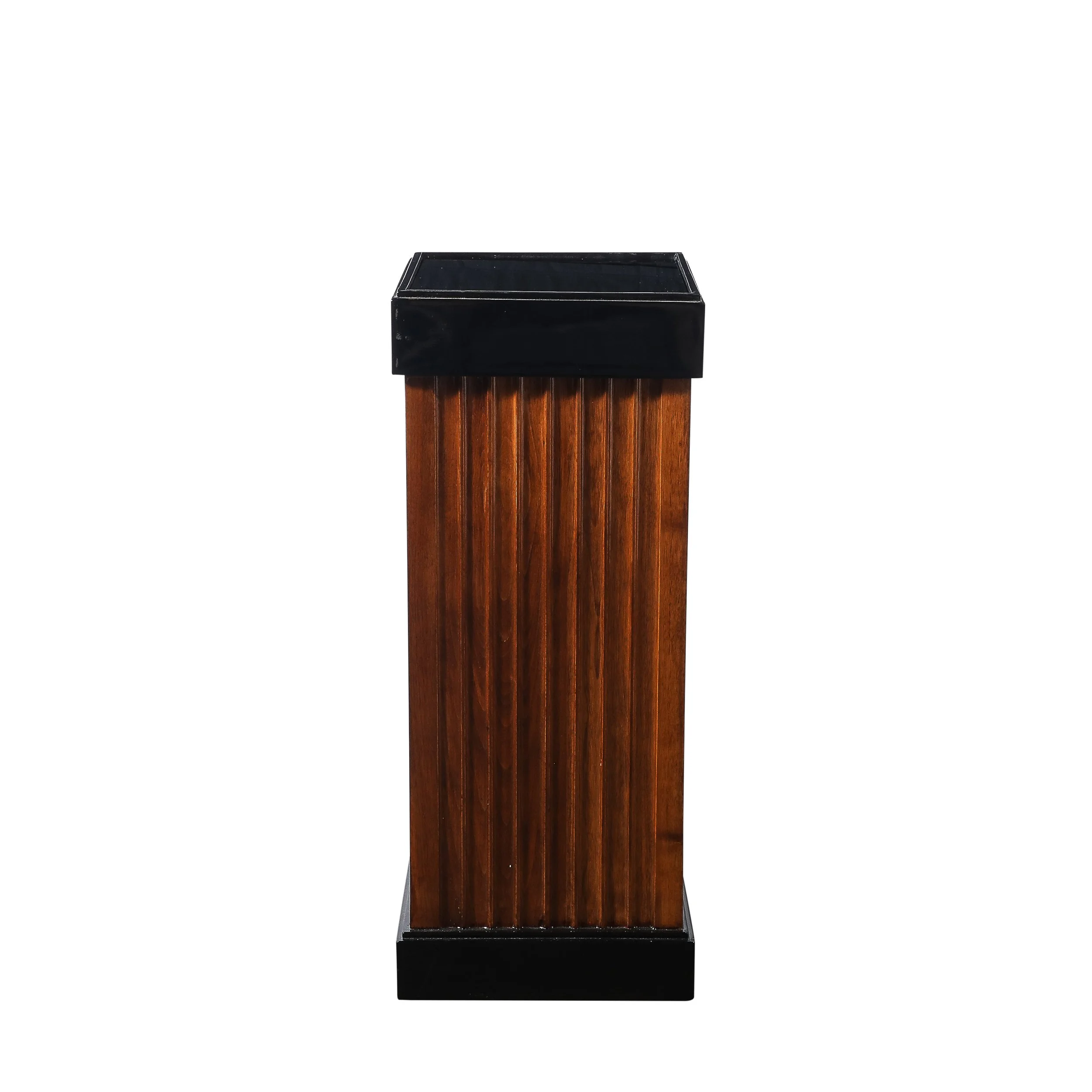 Pair of Art Deco Pedestals in Fluted Walnut & Black Lacquer Bases w: Glass Tops - High Style Deco 1.jpg