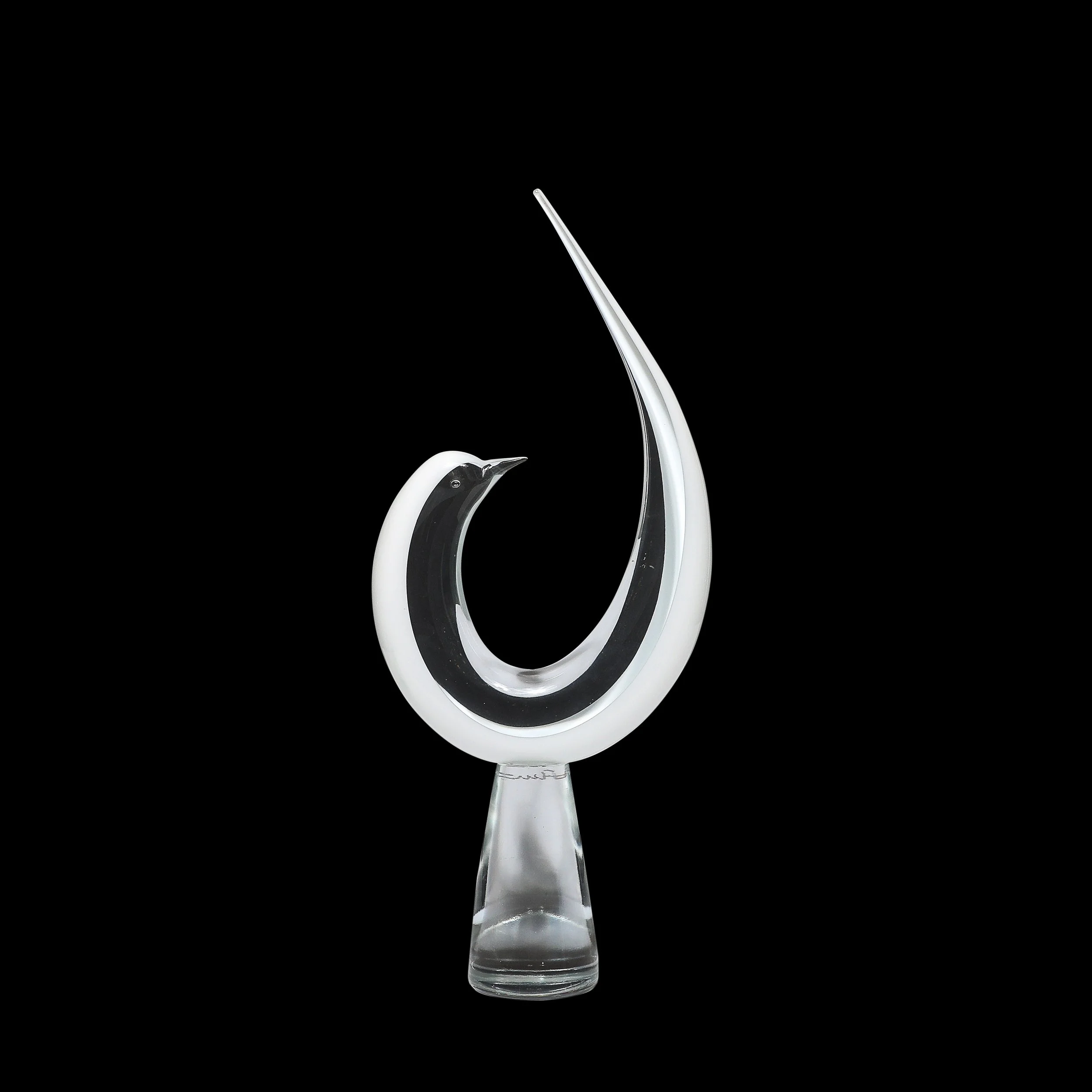 Mid-Century White & Transparent Murano Glass Bird Sculpture signed Renato Anatra - High Style Deco 16.jpg