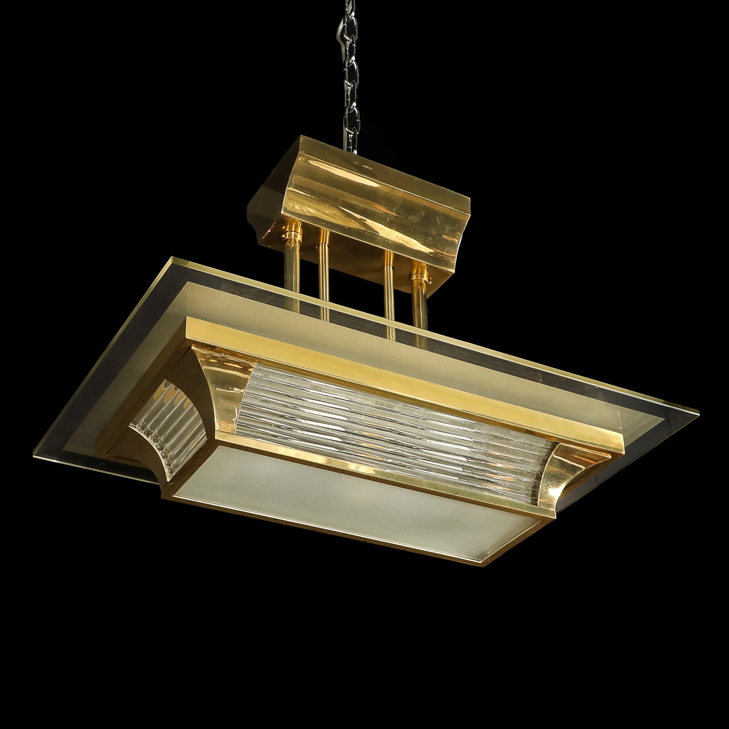 Art Deco Machine Age Polished Brass Glass Rod Chandelier by Petitot - High Style Deco 12.jpg