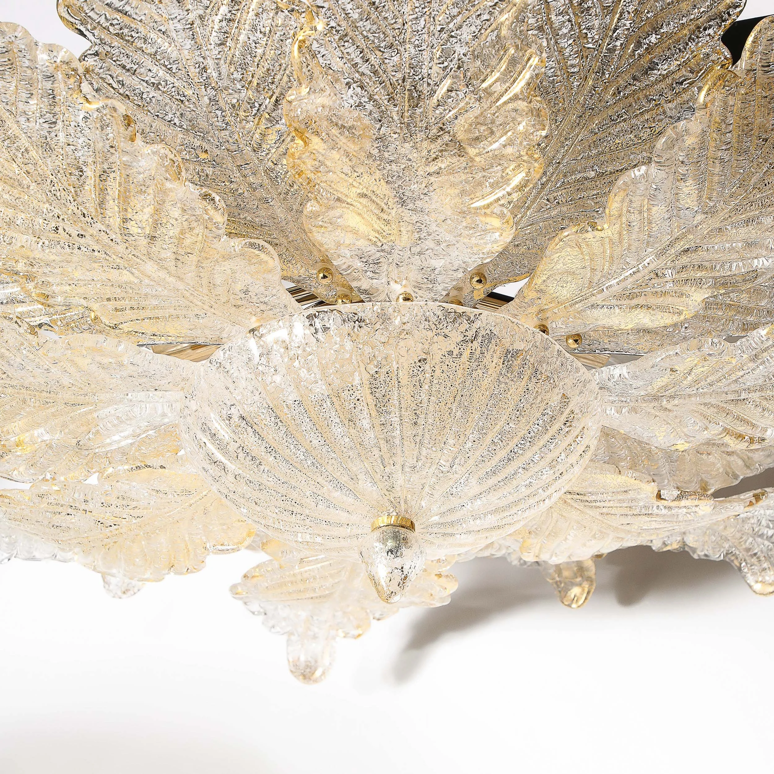 Modernist Hand-Blown Mottled Murano 24K Gold Fleck Glass Acanthus Flush Mount - High Style Deco 7.jpg