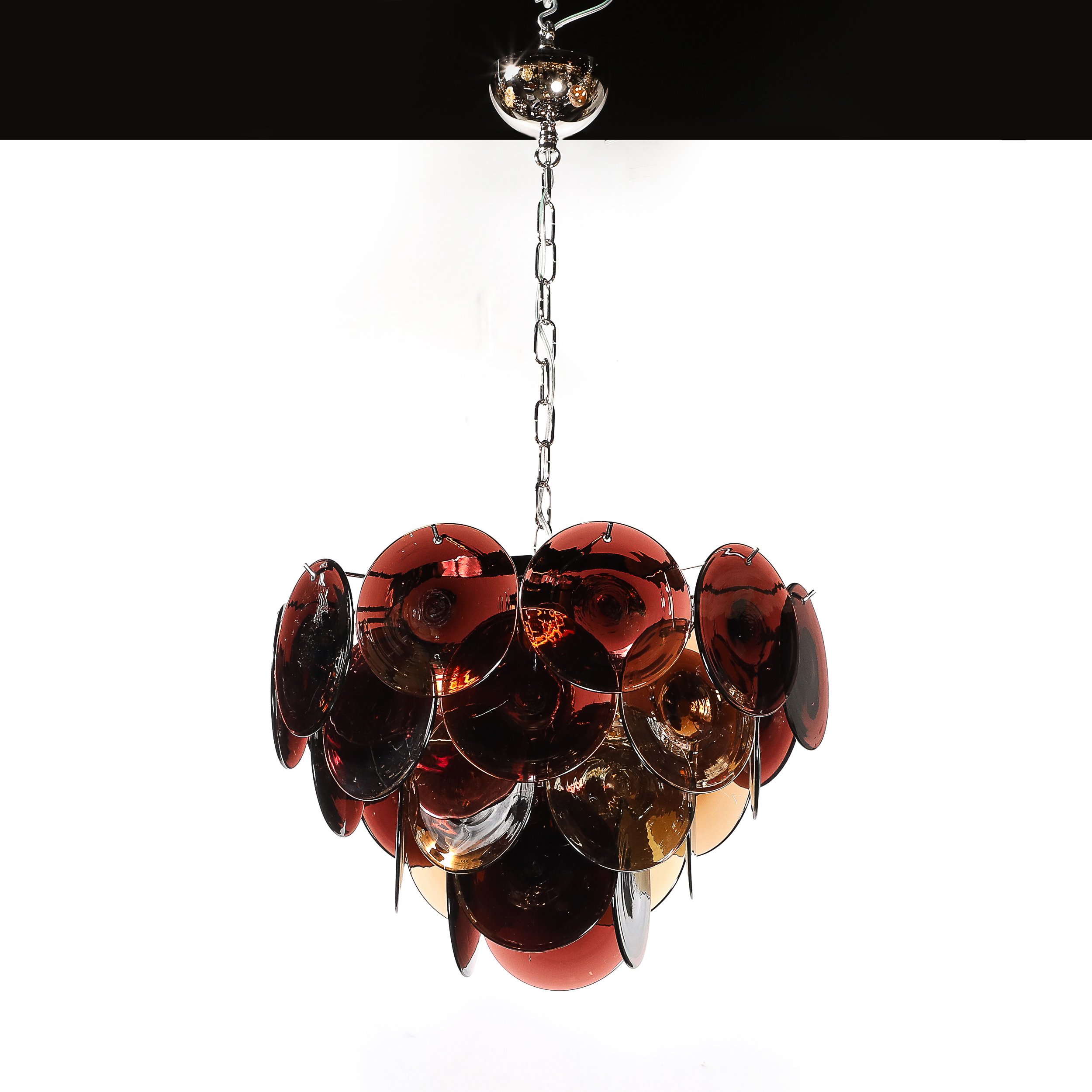 Pair of Mid-Century Hand-Blown Murano Glass Disc Chandeliers in Smoked Amber - High Style Deco 5.jpg