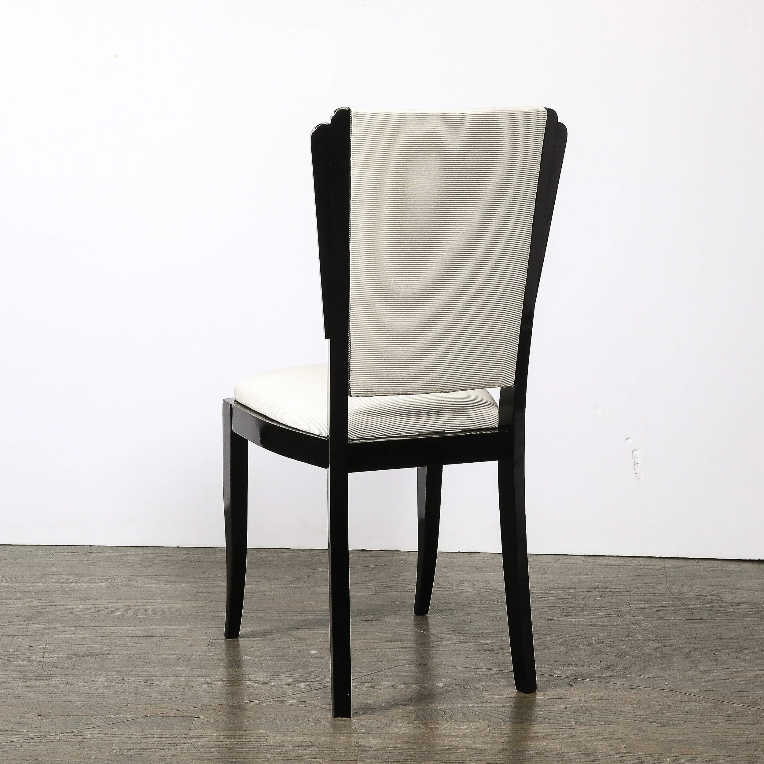 Set of 6 Art Deco Skyscraper Black Lacquer & Off White Upholstery Dining Chairs - High Style Deco 12.jpg