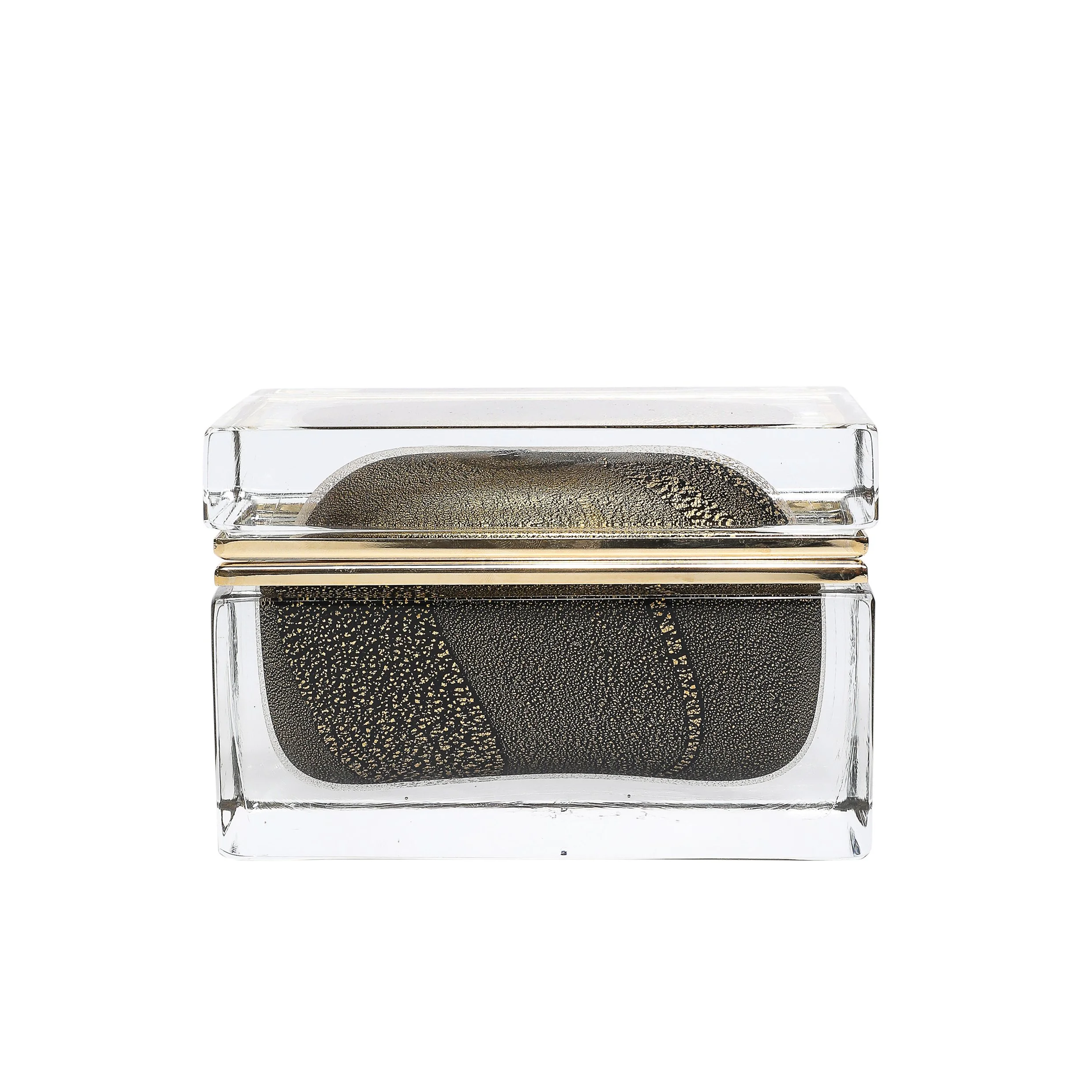 Modernist Hand-Blown Murano Glass Box in Black W: 24Karat Gold Flecks & Brass - High Style Deco.jpg