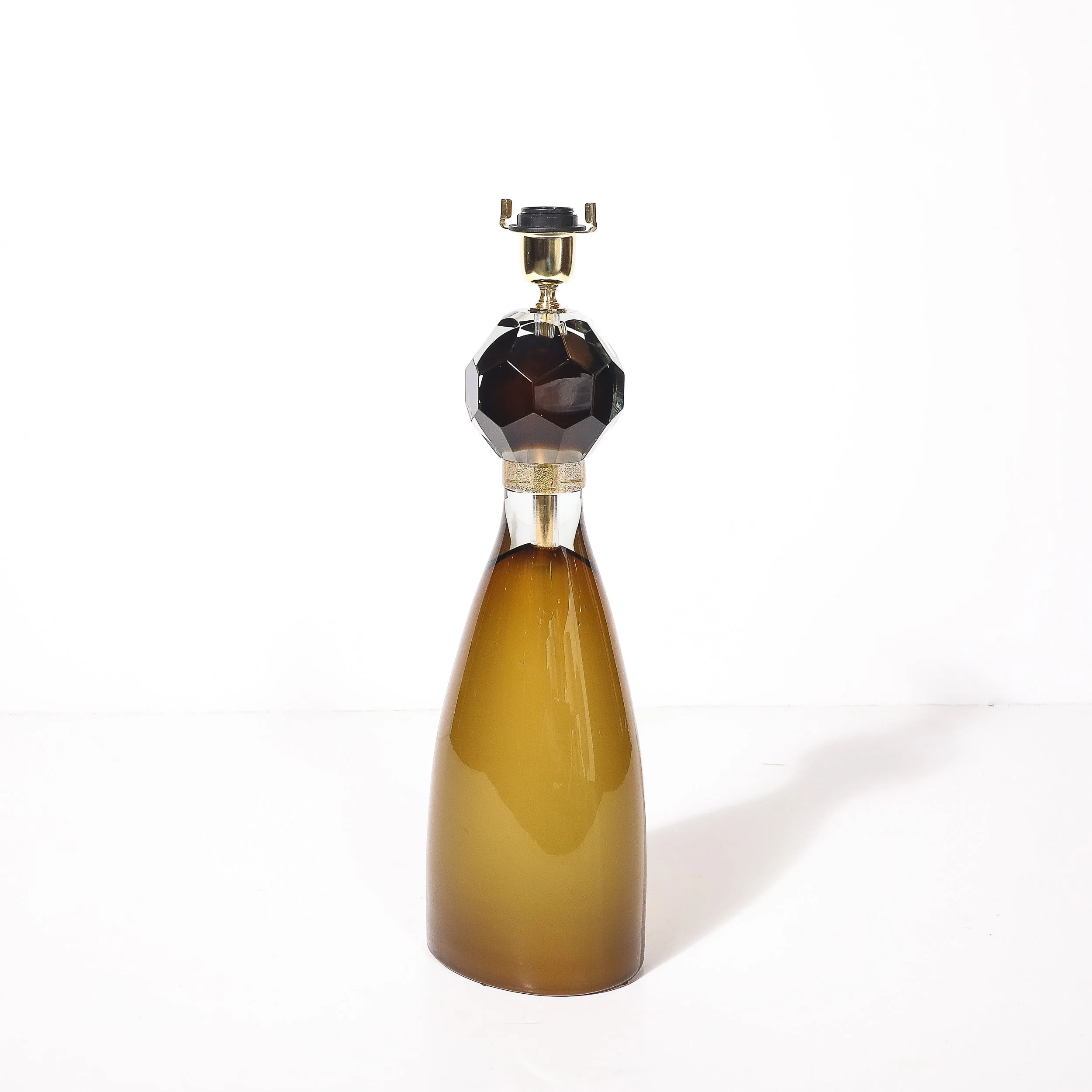 Modernist Faceted Smoked Tobacco Murano Glass Hourglass Form Table Lamps - High Style Deco 3.jpg