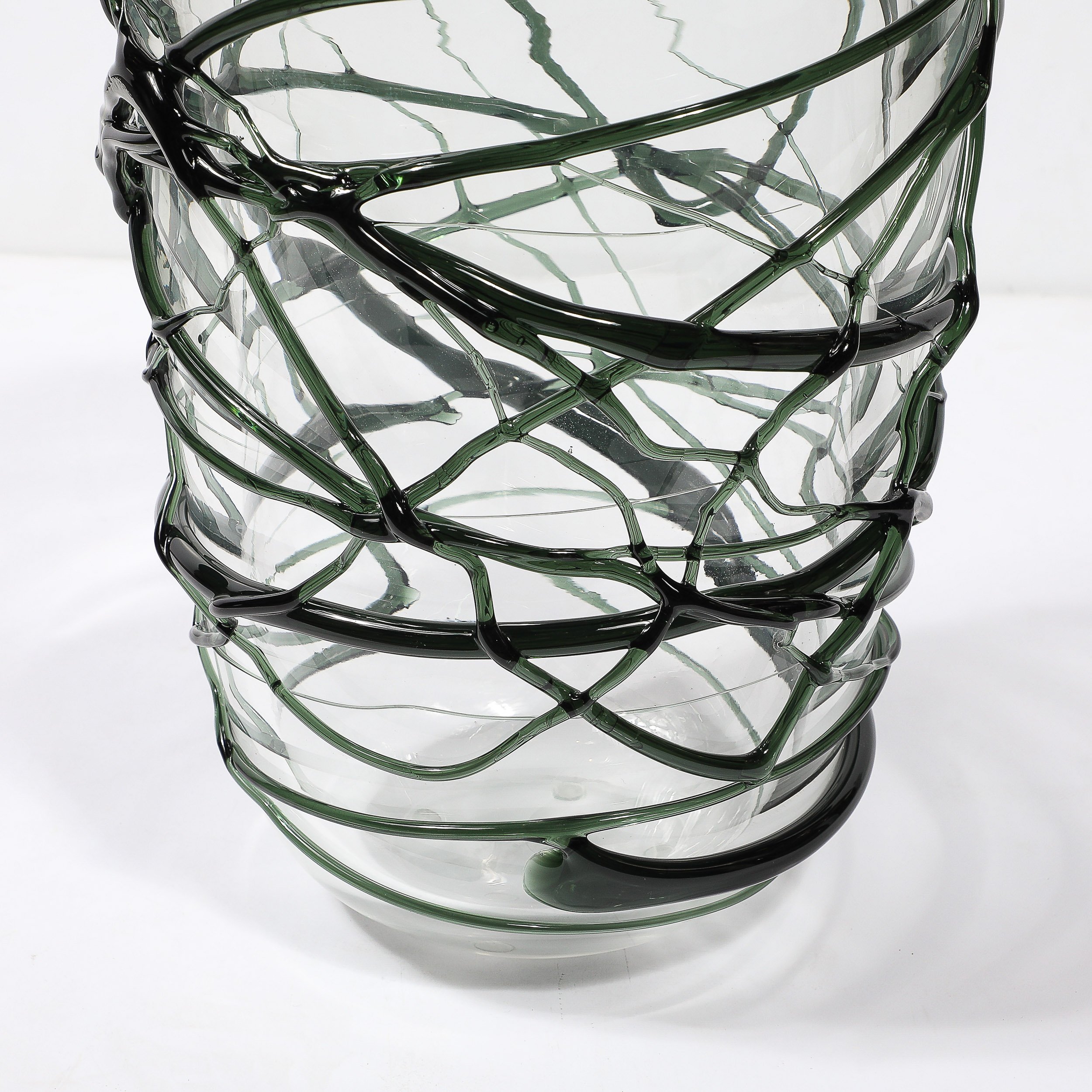 Hand-Blown Murano Glass Vases with Organic Viridian Green Sculptural Striations - High Style Deco 8.jpg