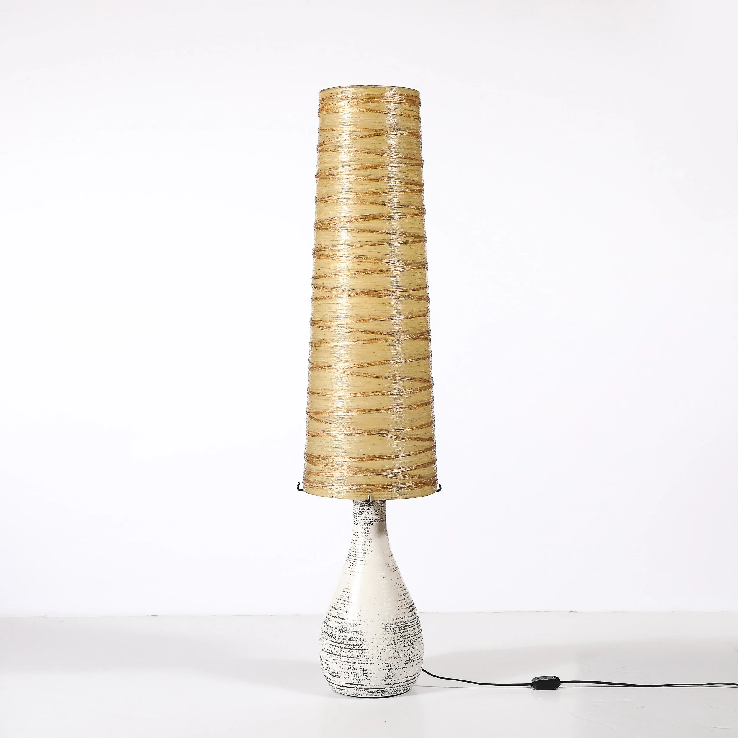 Mid-Century White Glazed Ceramic Table Lamp with Monumental Spun Resin Shade - High Style Deco 6.jpg