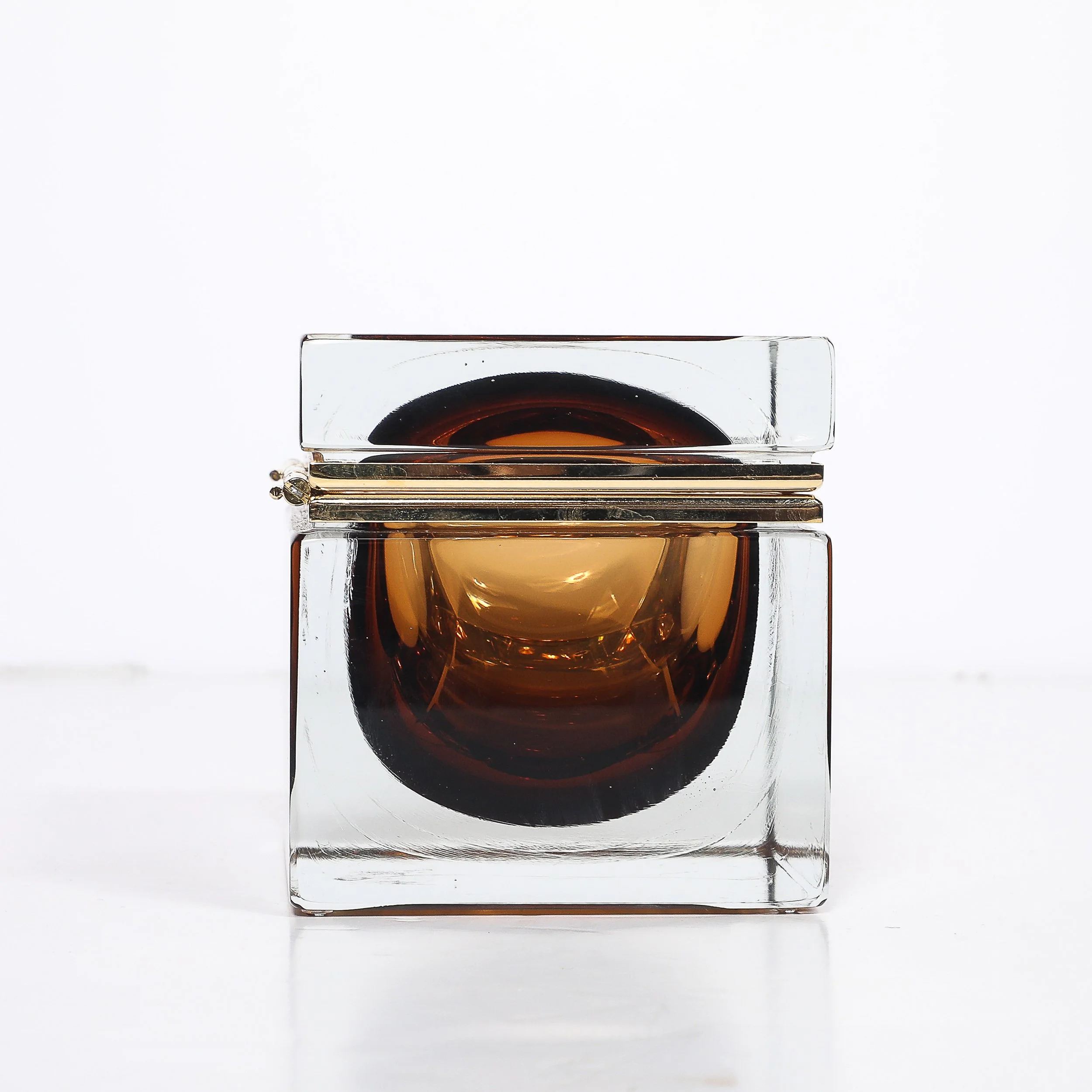 Modernist Hand-Blown Murano Glass Box in Citrine W: Polished Brass Fittings - High Style Deco 11.jpg