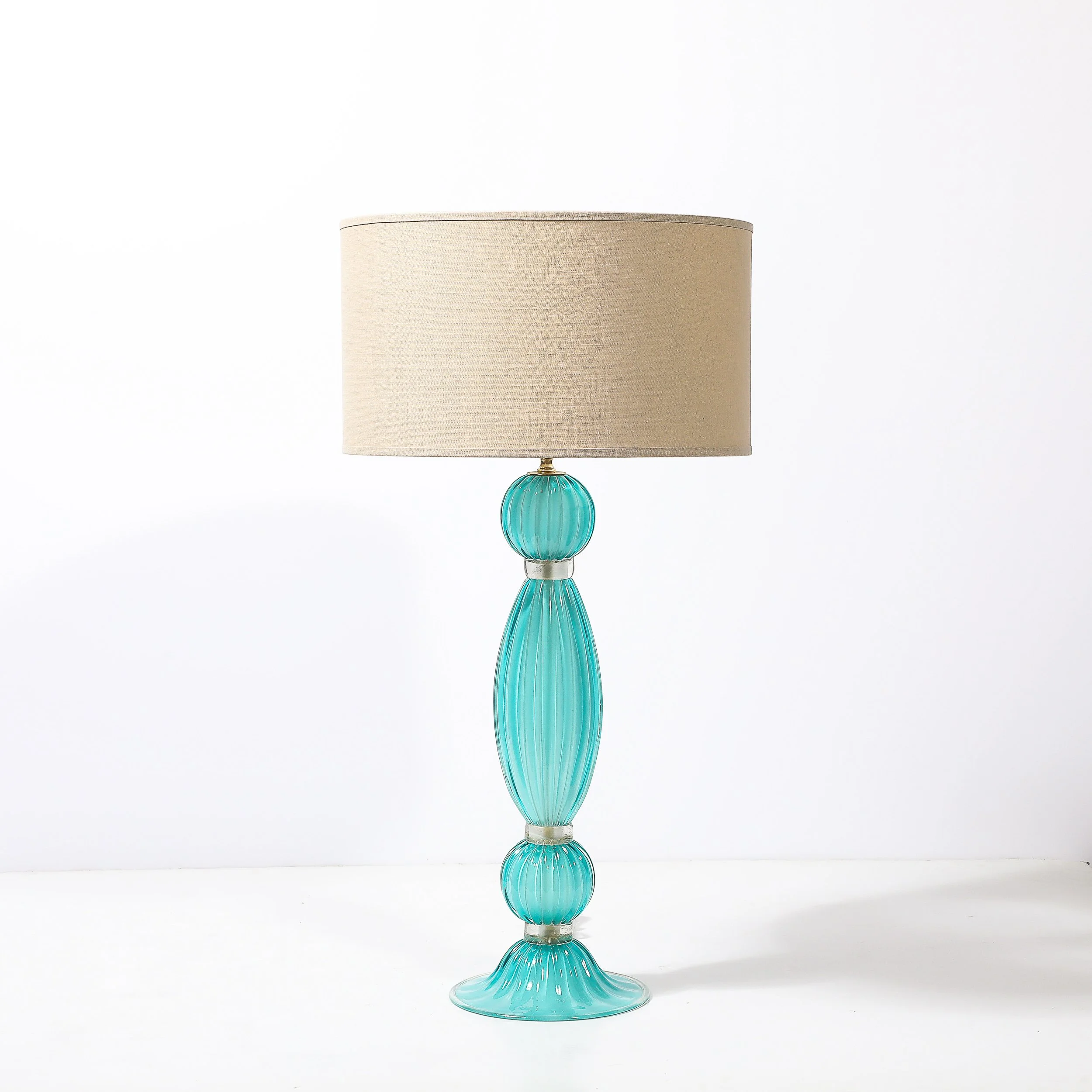 Pair of Hand-Blown Aquamarine Murano Fluted Glass Table Lamps w: 24 Karat Gold - High Style Deco 1.jpg