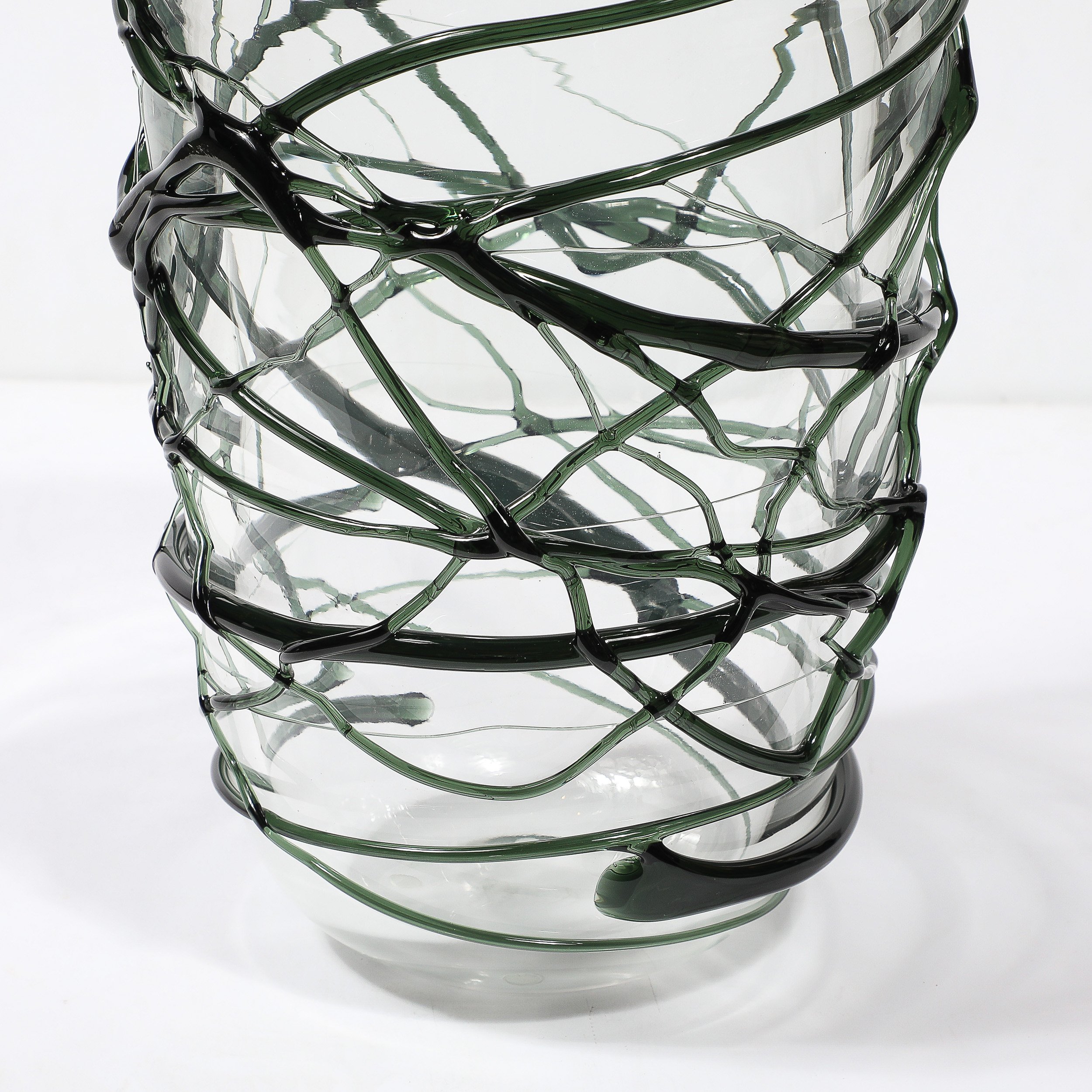 Hand-Blown Murano Glass Vases with Organic Viridian Green Sculptural Striations - High Style Deco 18.jpg
