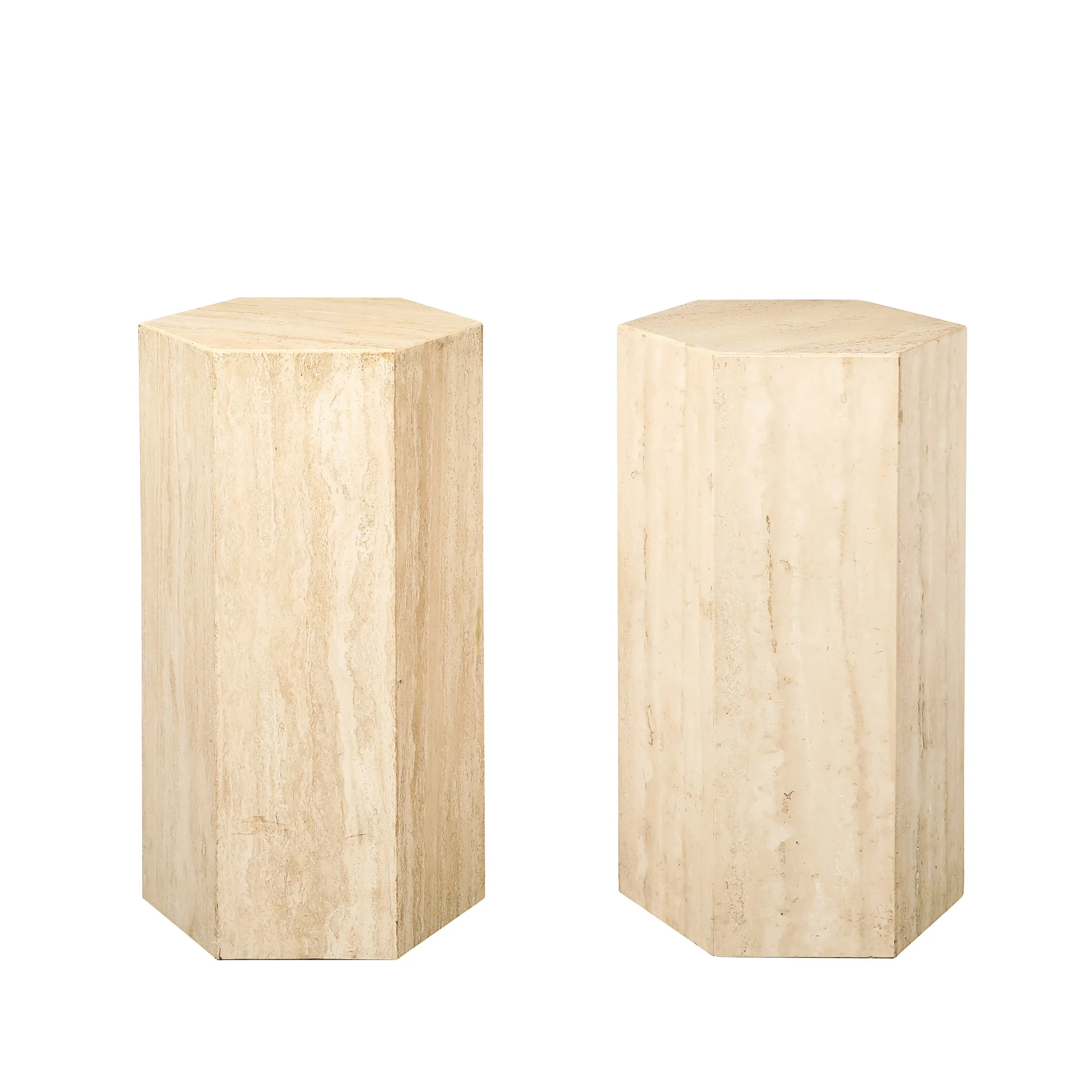 Pair of Mid-Century Modernist Hexagonal Travertine Pedestals - High Style Deco.jpg