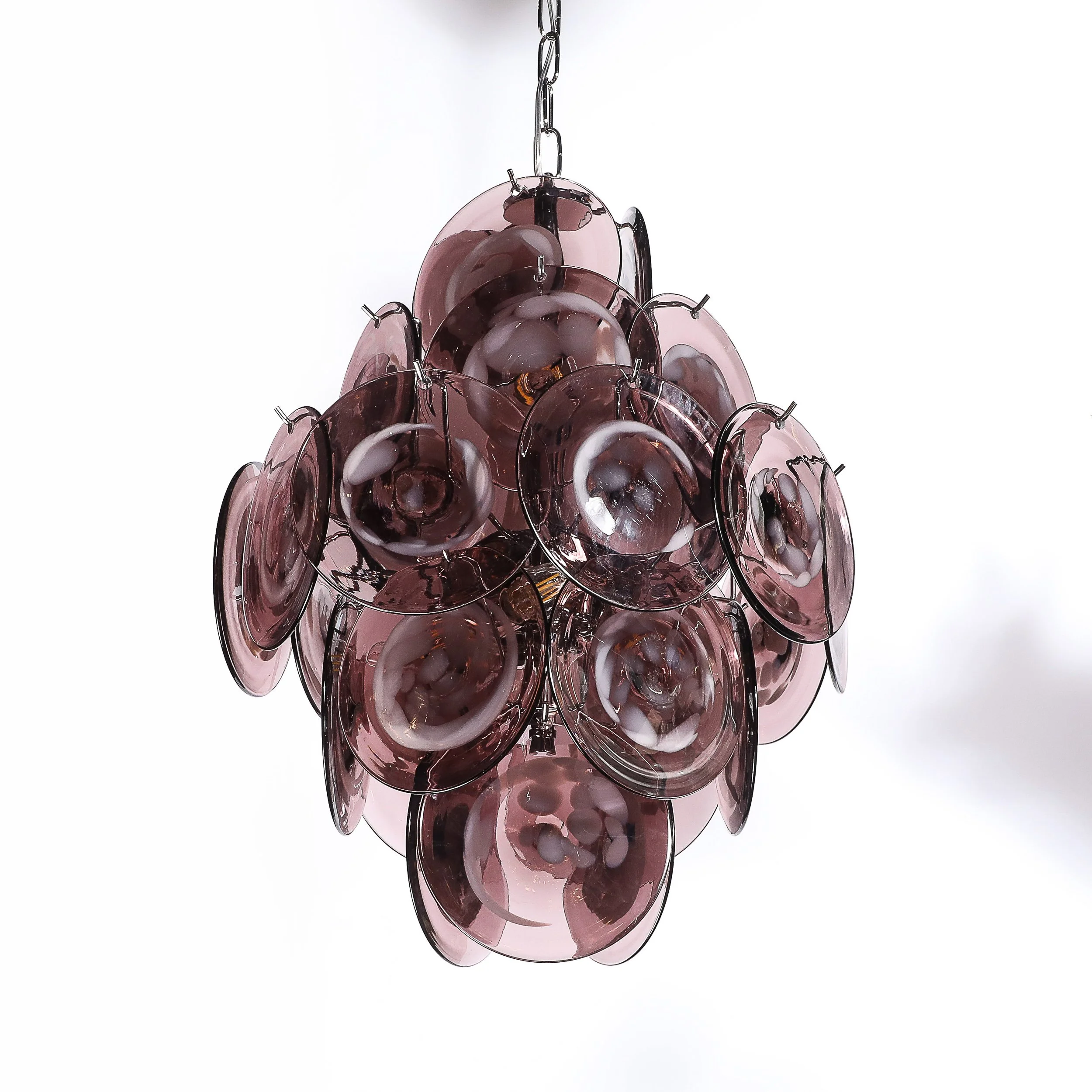 Modernist Hand-Blown Smoked Mauve Spotted Murano Glass Five-Tier Disc Chandelier - High Style Deco 13.jpg