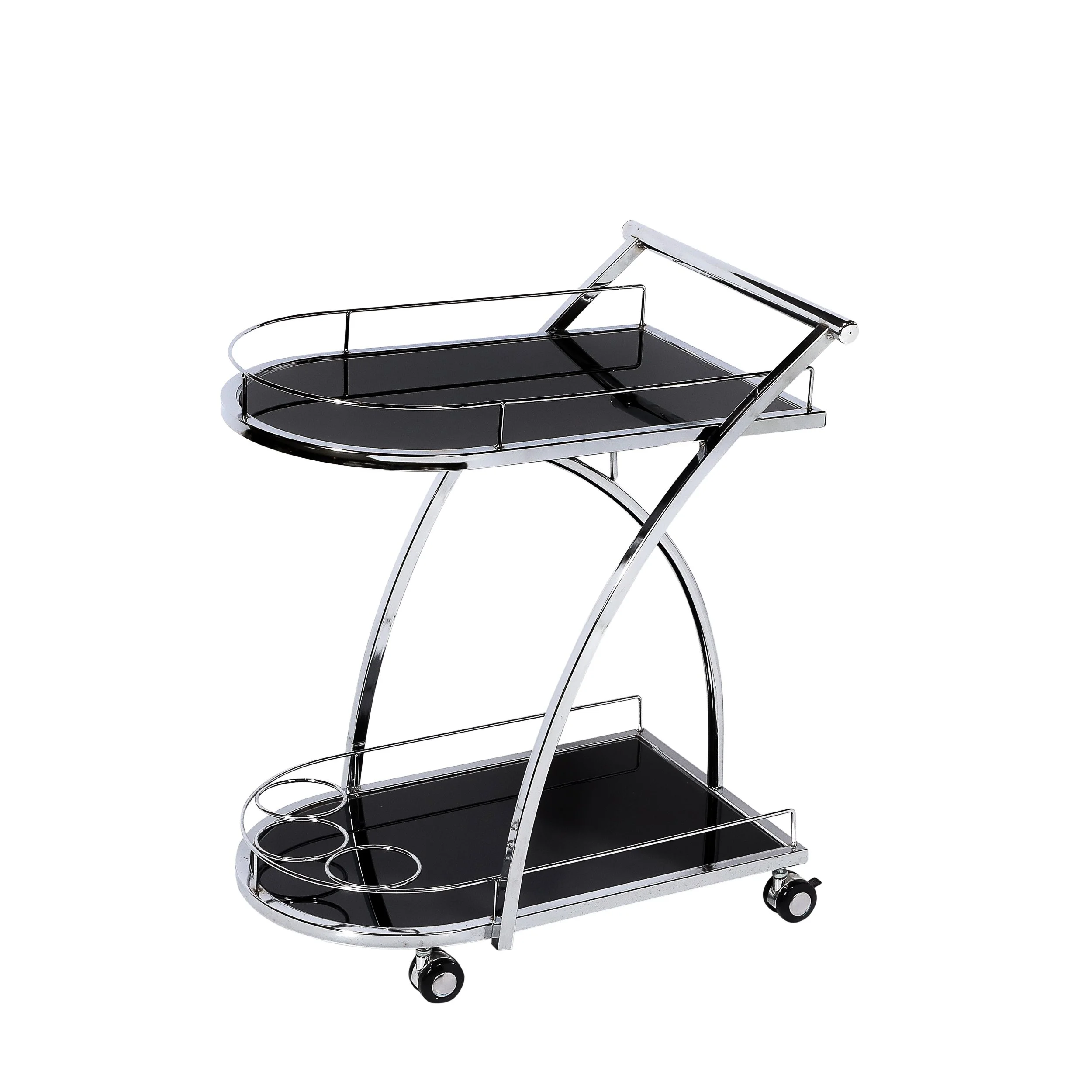 Art Deco Bullet Form Two-Tier Rolling Bar:Serving Cart in Vitrolite & Chrome - High Style Deco.jpg