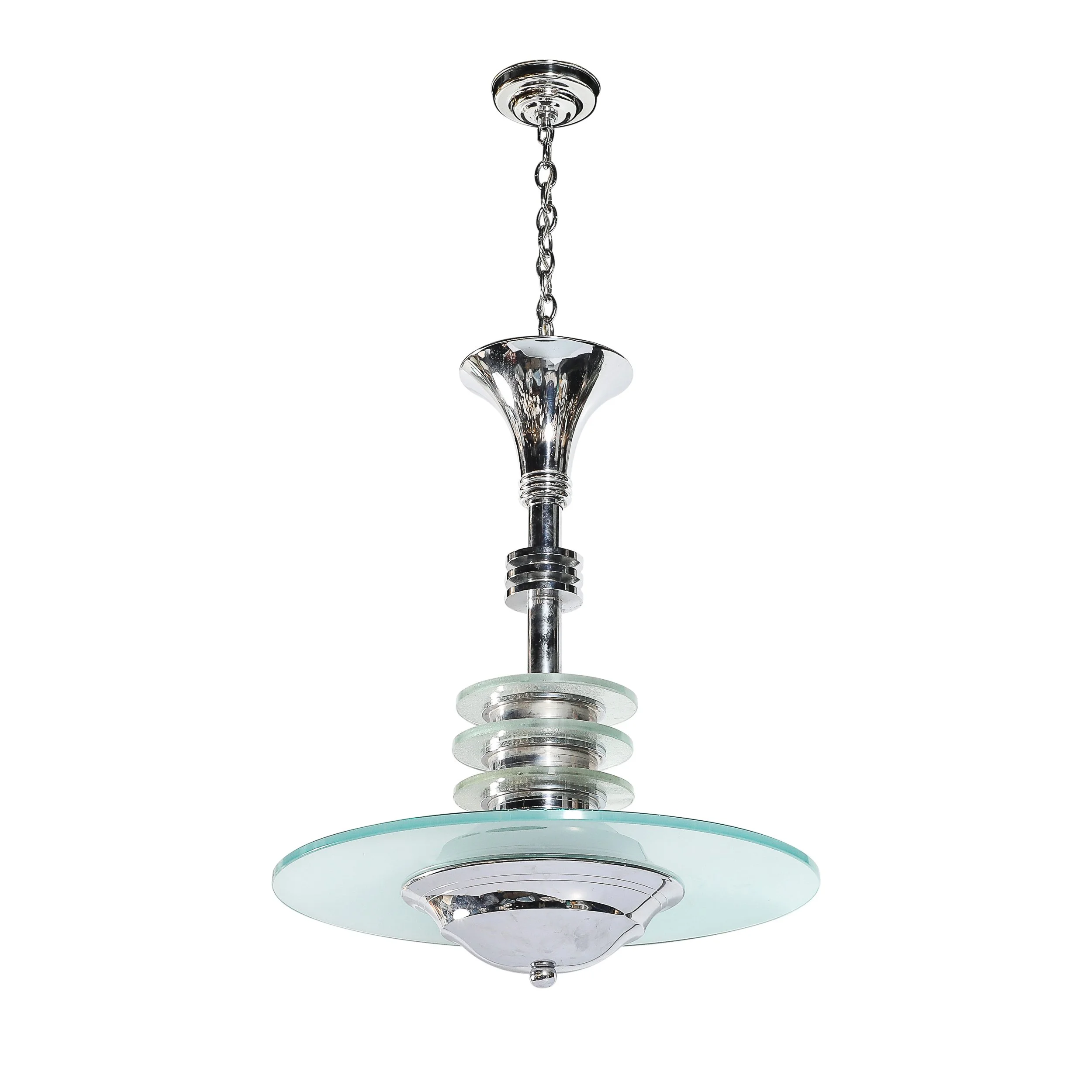 Art Deco Machine Age Chrome & Glass Pendant Chandelier - High Style Deco 1.jpg