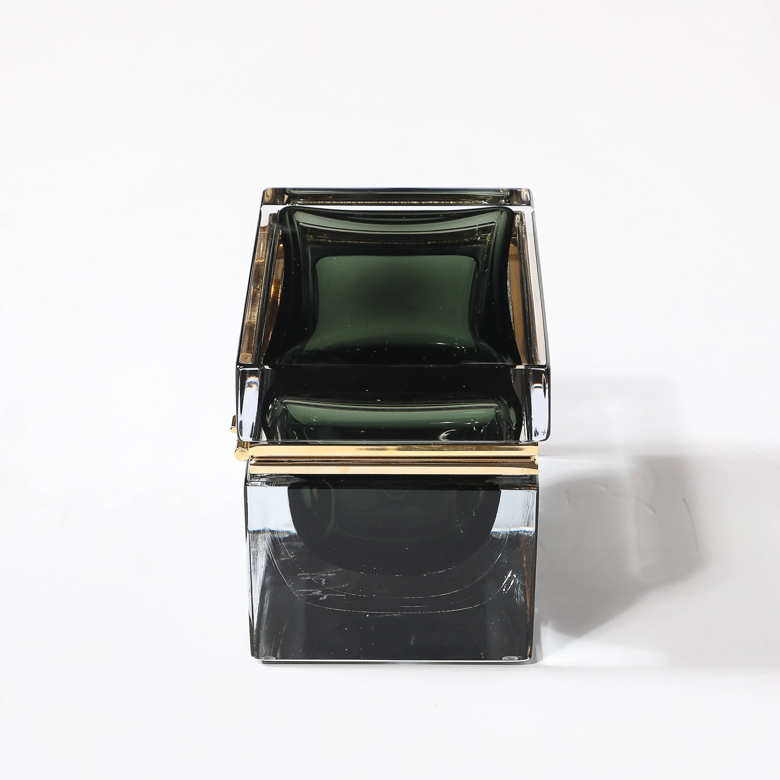 Modernist Handblown Murano Glass Box in Forrest Green w: Polished Brass Fittings - High Style Deco 8.jpg