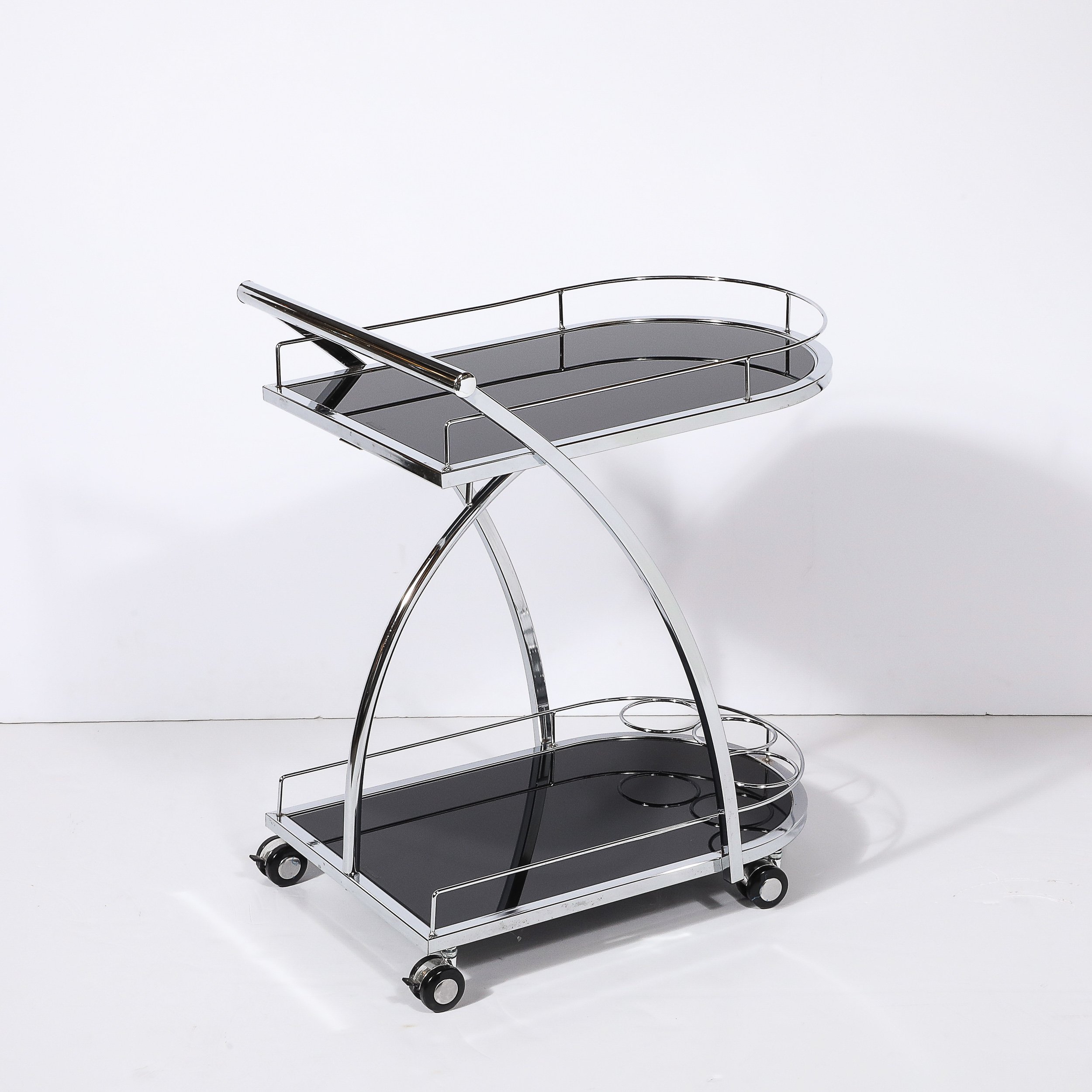 Art Deco Bullet Form Two-Tier Rolling Bar:Serving Cart in Vitrolite & Chrome - High Style Deco 8.jpg