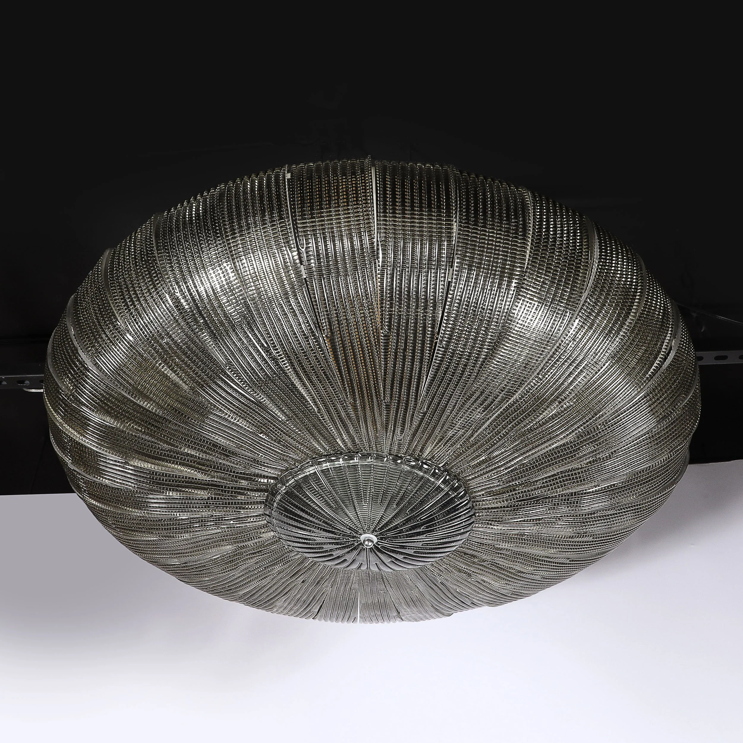 Monumental Modernist Hand-Blown Murano Reeded & Smoked Glass Flush Mount - High Style Deco 8.jpg