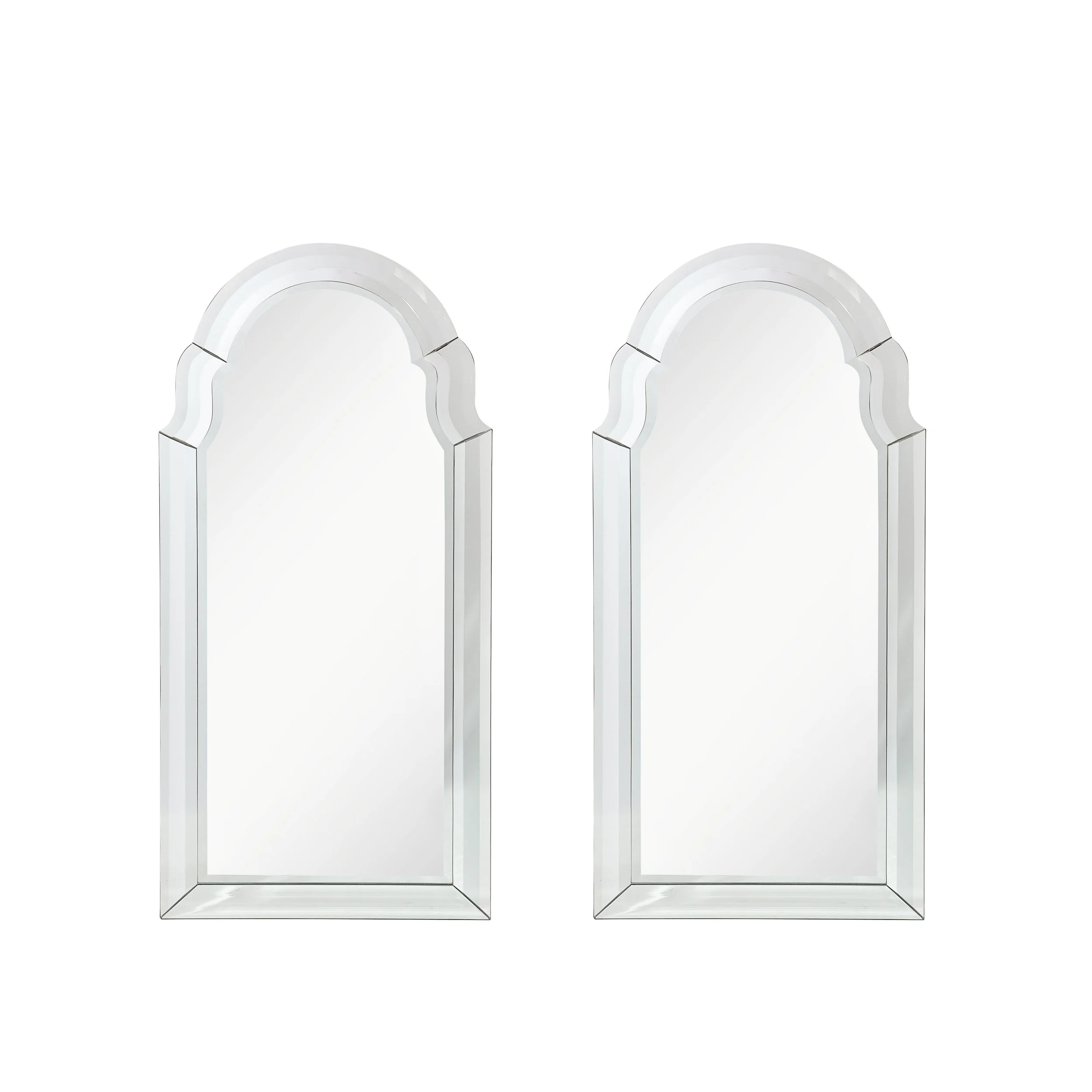 Pair of Mid-Century Modernist Serifed Arch Form Mirrors with Beveled Detailing - High Style Deco.jpg