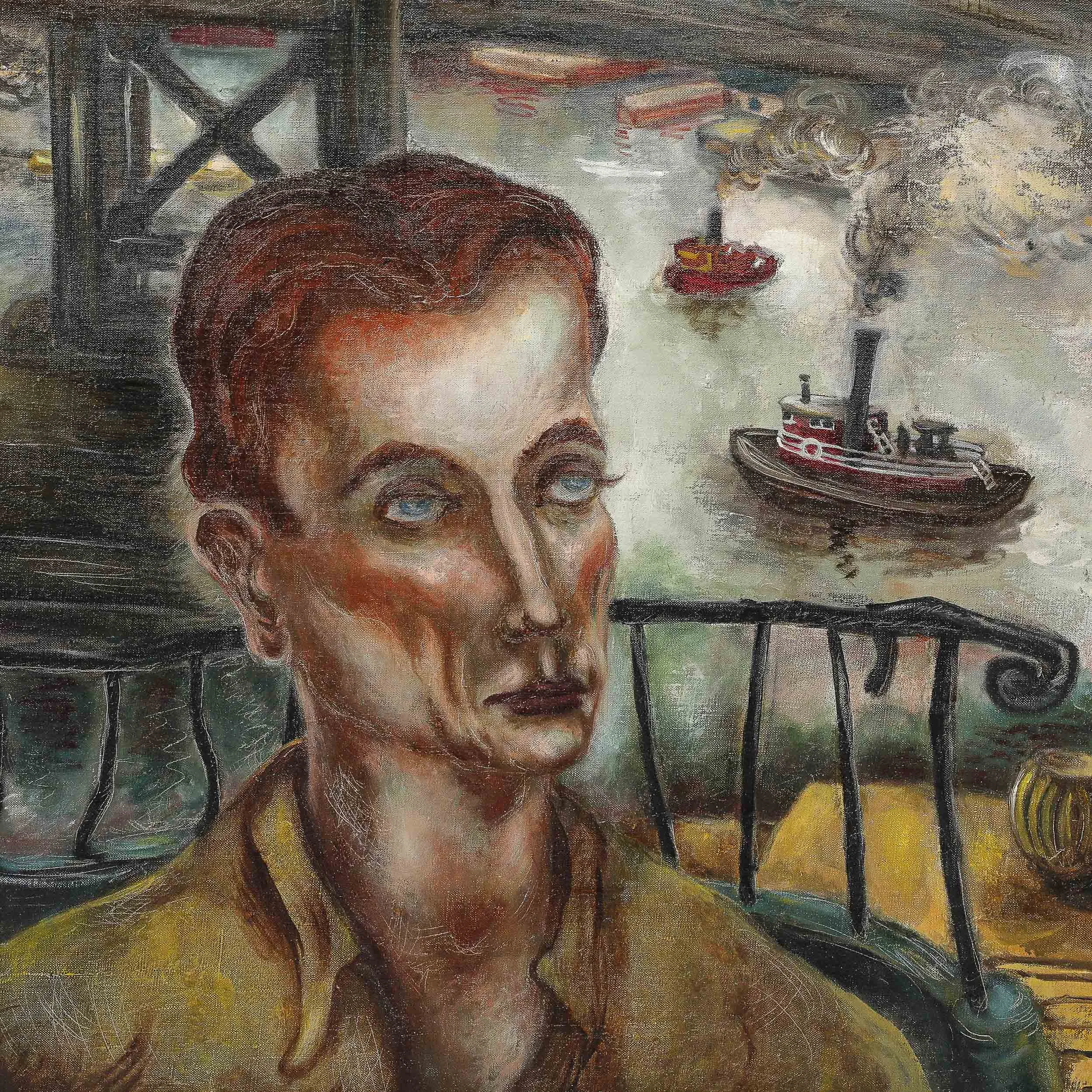 Modernist Oil on Canvas Painting "The Immigrant" signed Hida Coates Altschule - High Style Deco 6.jpg