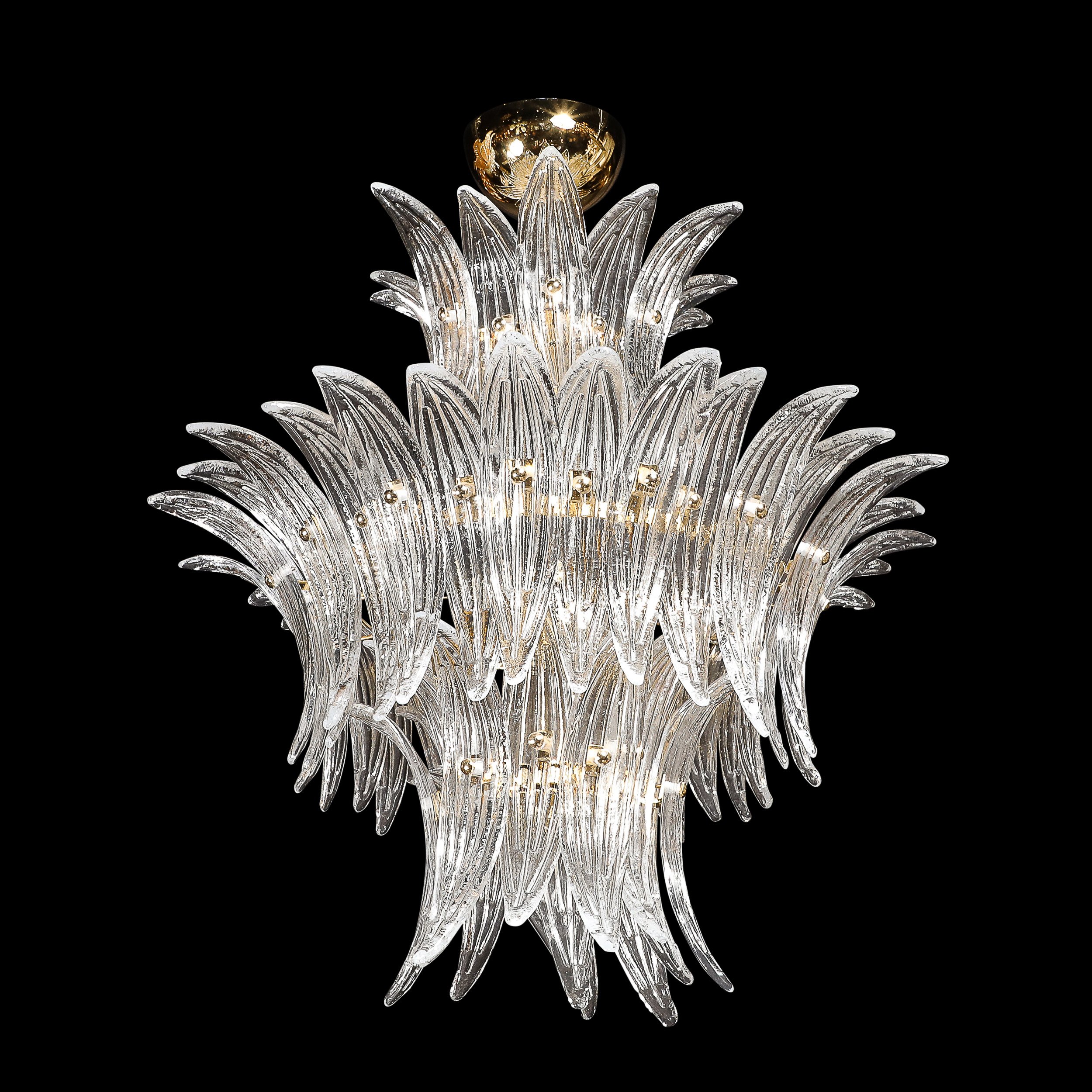 Three-Tier Palma Chandelier in Clear Hand Blown Murano Glass and Brass Fittings - High Style Deco 1.jpg