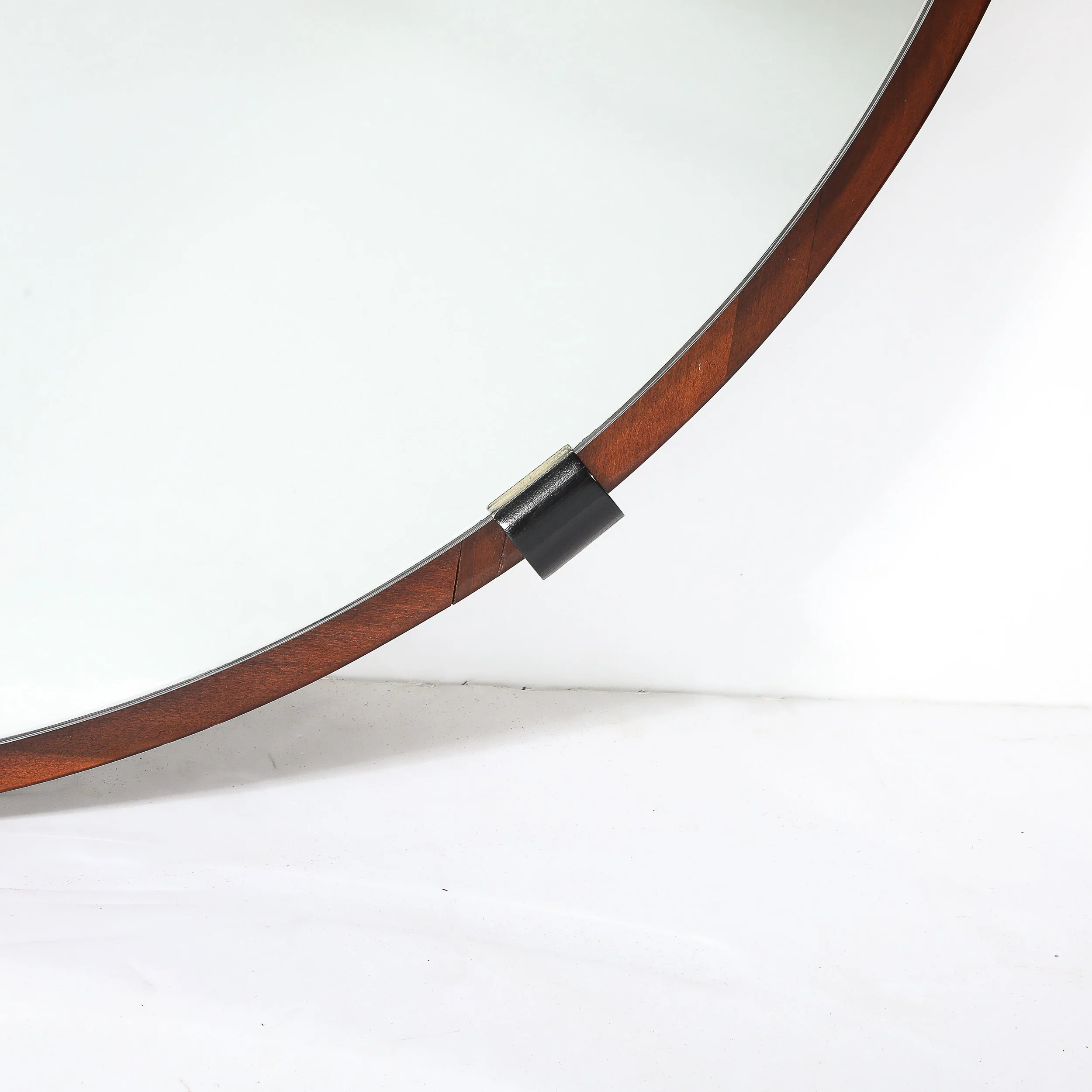 Art Deco Round Mirror with Walnut & Black Lacquer Half Border Detailing - High Style Deco 3.jpg