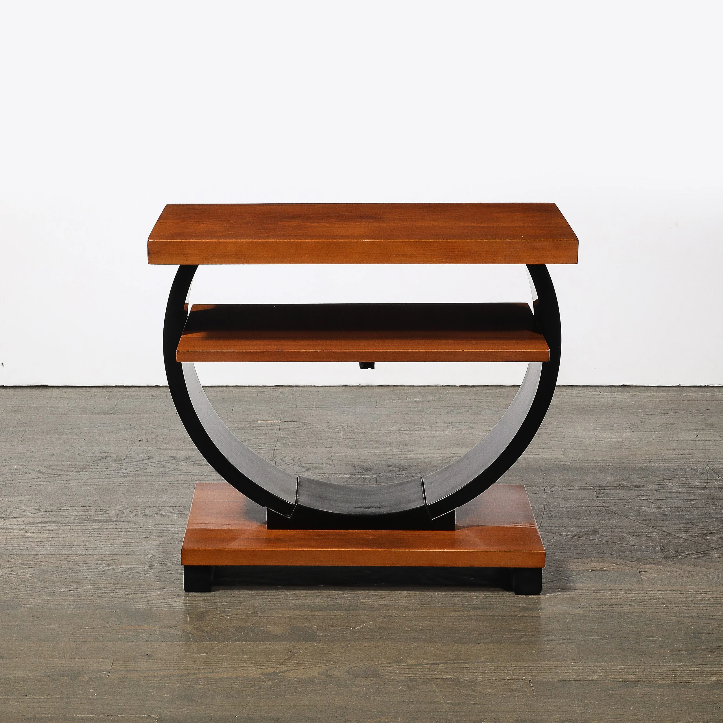 Pair of Art Deco Machine Age Two-Tier Side Tables in Walnut & Black Lacquer - High Style Deco 12.jpg