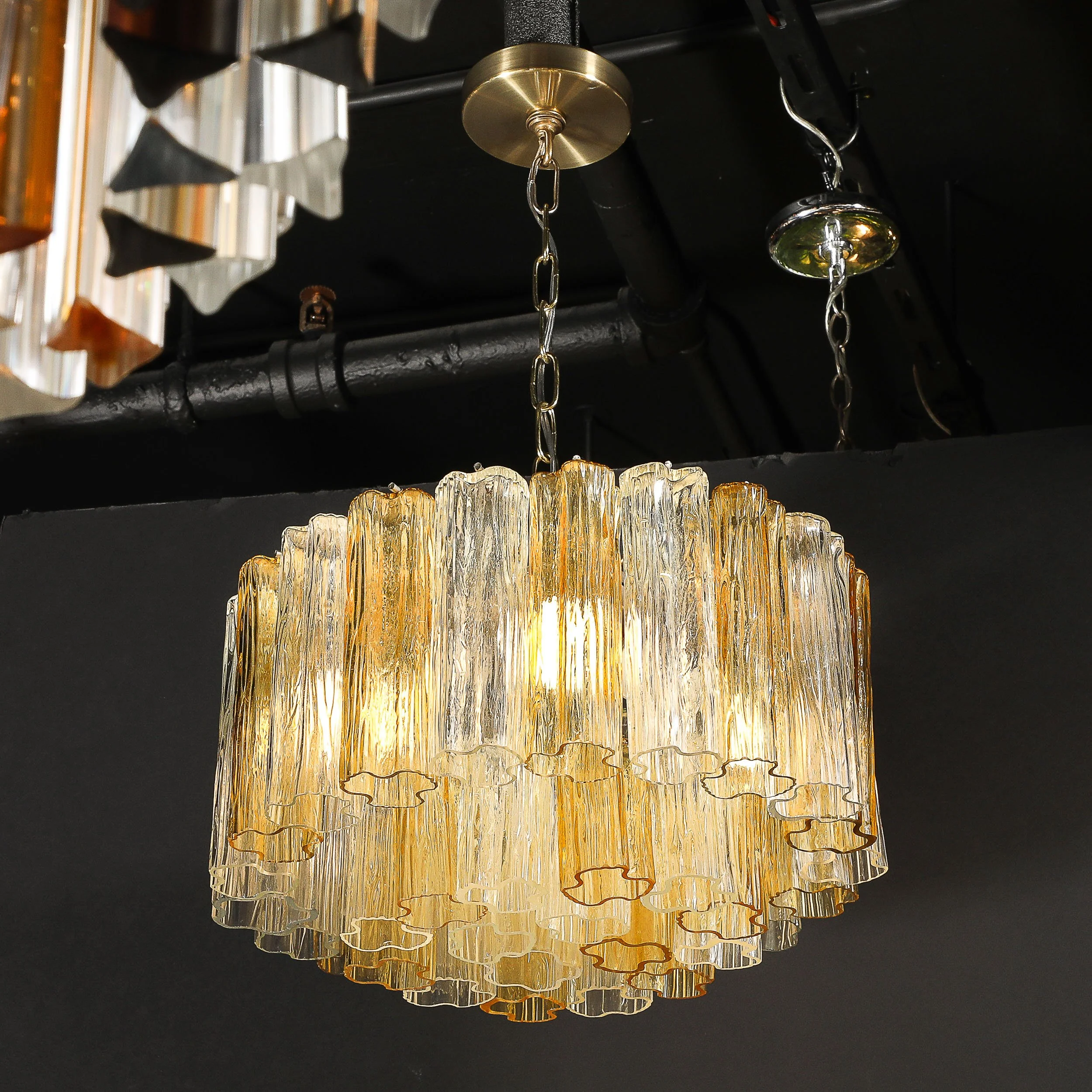 Mid-Century Two-Tier Hand-Blown Murano Clear & Topaz Hue Glass Chandelier - High Style Deco 5.jpg