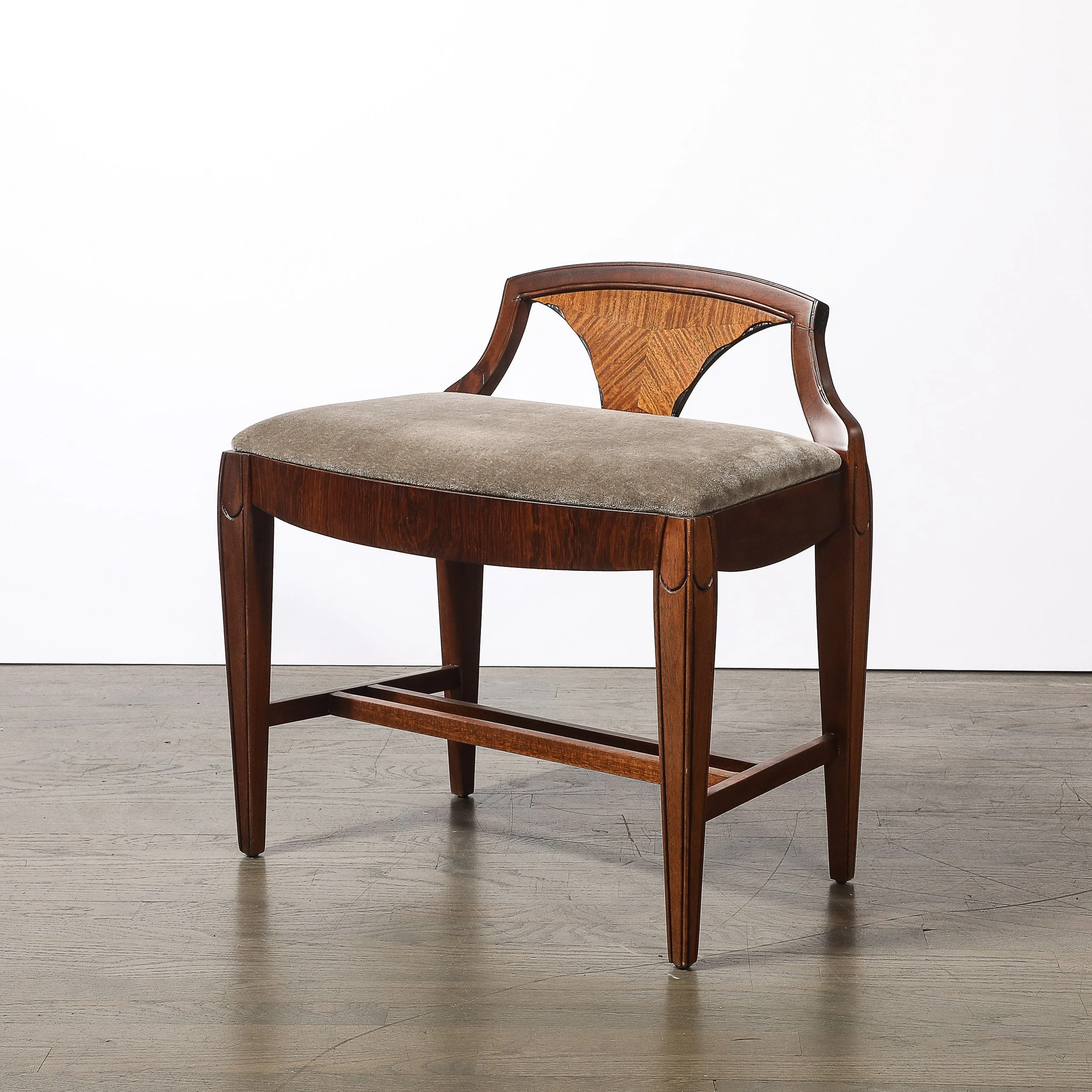 Art Deco Book-Matched Walnut & Mohair Sculptural Vanity Stool by Grosfeld House - High Style Deco 12.jpg
