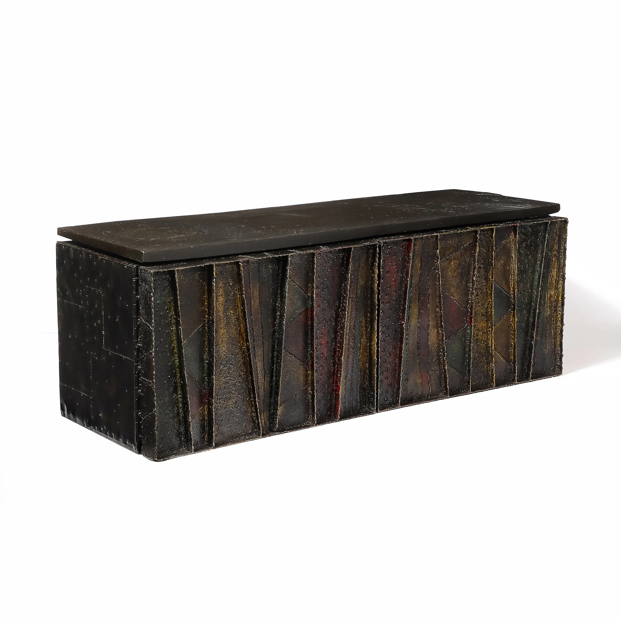 Mid-Century Brutalist Wall Mounted Patchwork Console Table Signed Paul Evans - High Style Deco 12.jpg