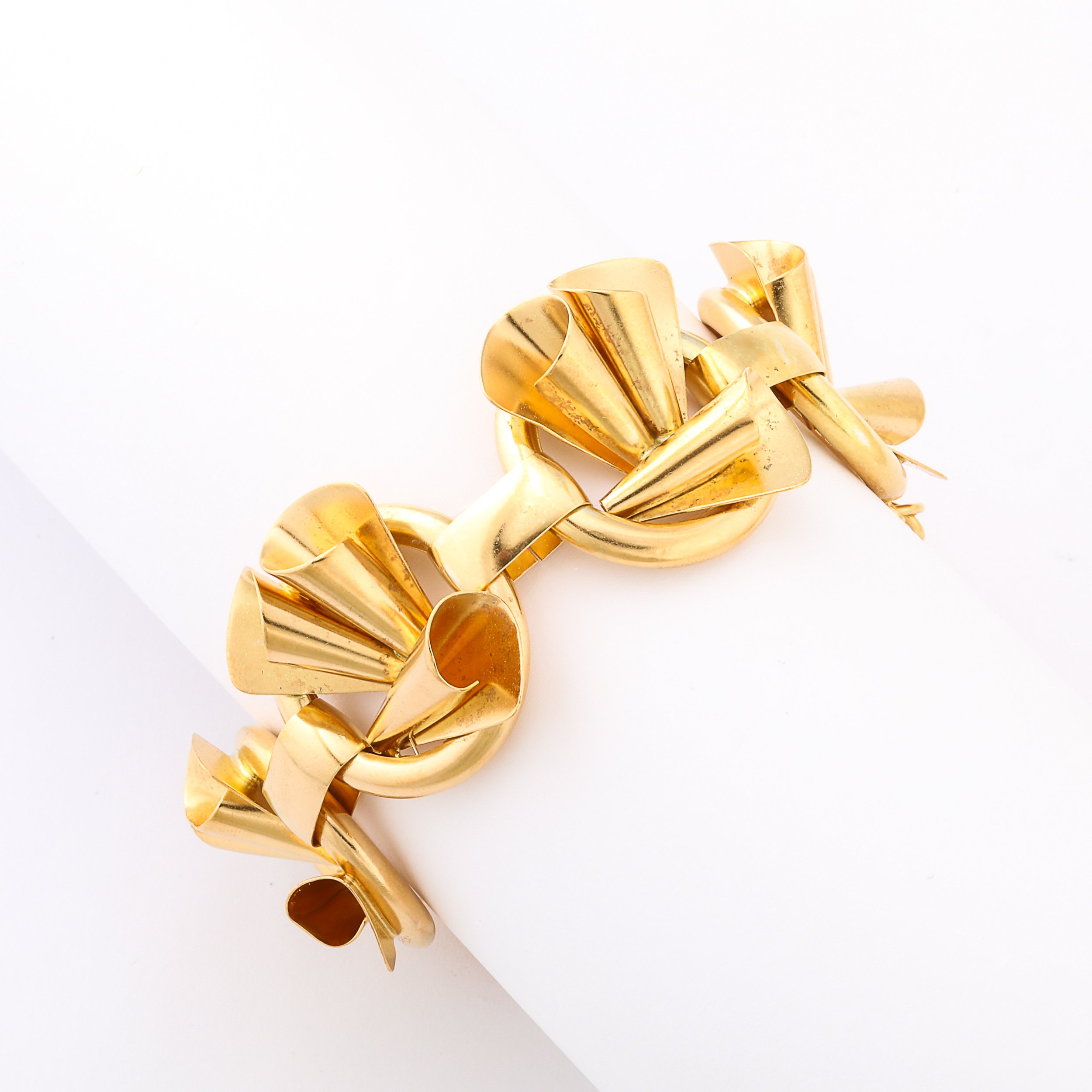 Retro Sterling & Gold Washed Sculptural Geometric Scroll Form Bracelet - High Style Deco 10.jpg