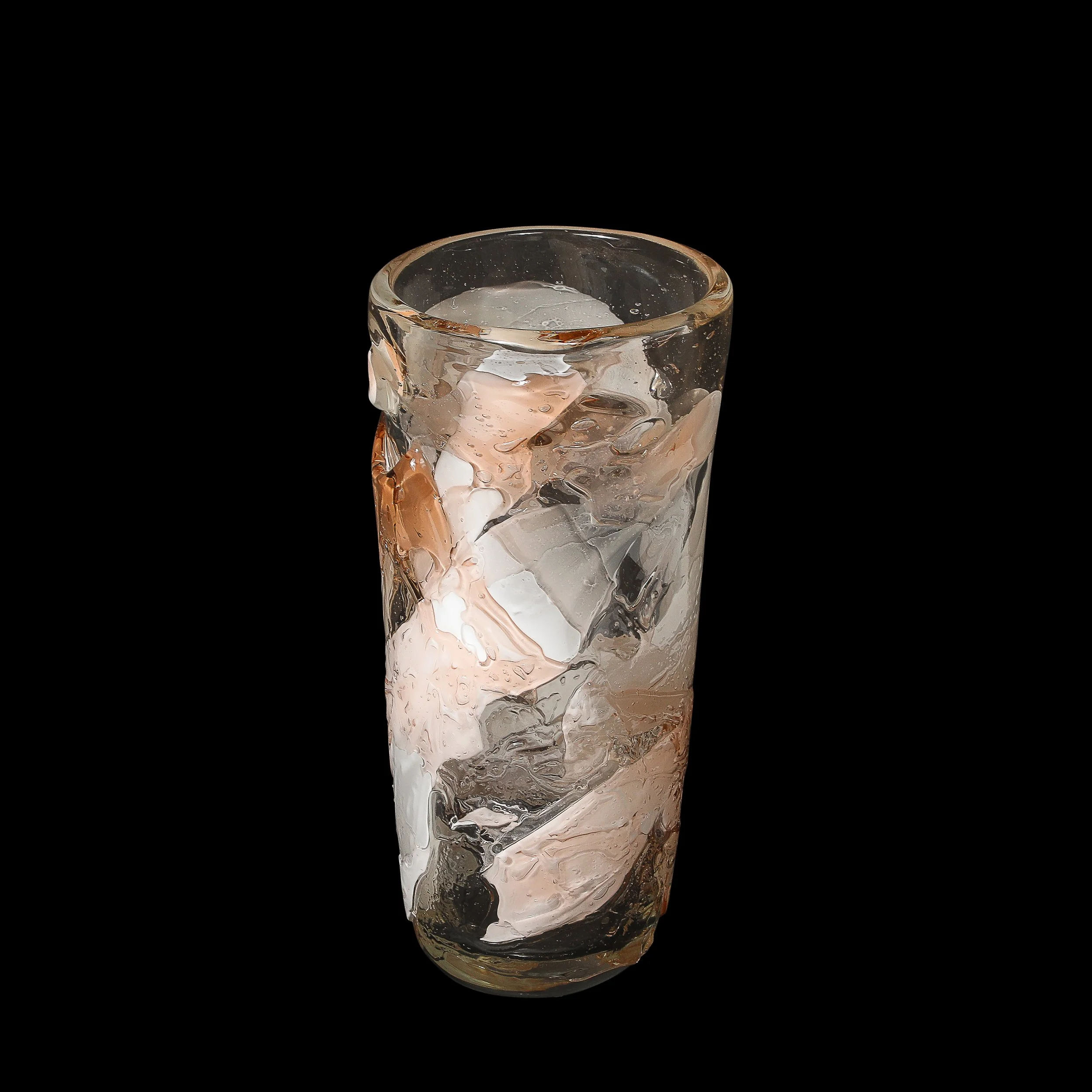 Modernist Hand-Blown Murano Glass Vase in Abstract Textural White & Apricot Hue - High Style Deco 17.jpg