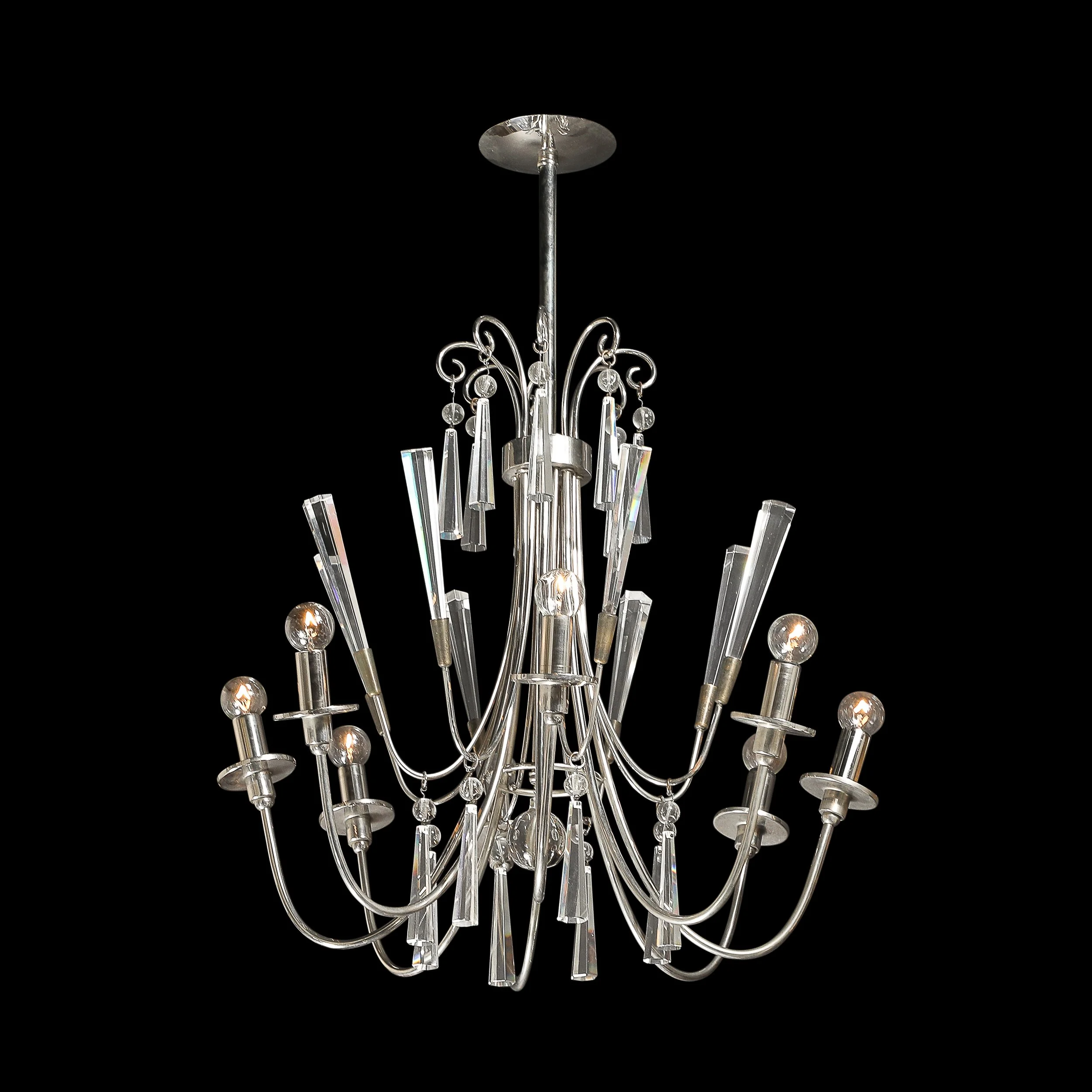 Mid-Century Modernist Eight Arm Chandelier in Cut Crystal & Polished Nickel - High Style Deco 10.jpg