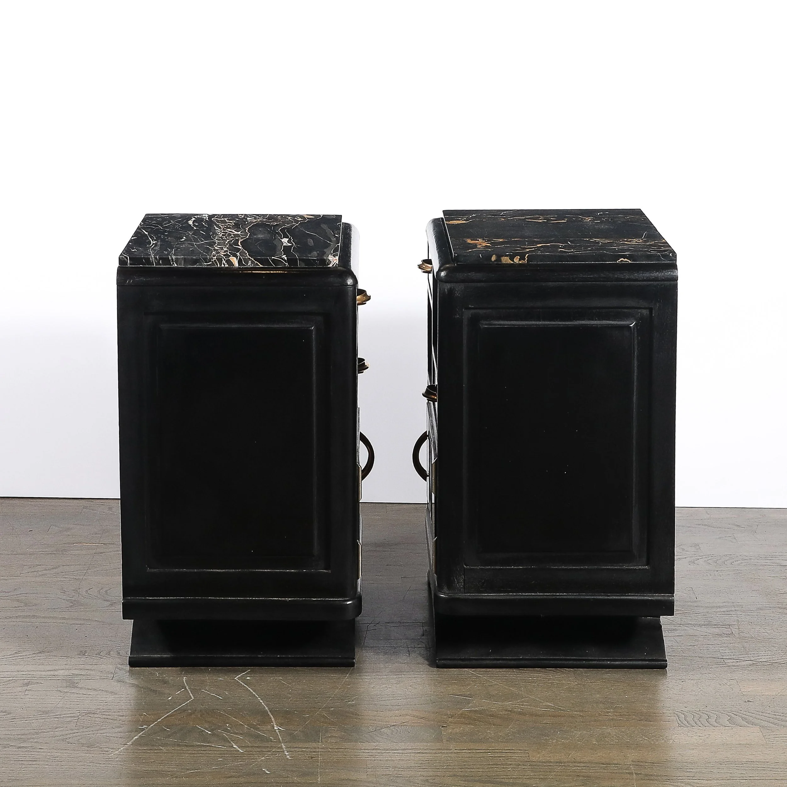 Art Deco Nightstands in Ebonized Walnut with Porto Marble Tops Bronze Pulls - High Style Deco 14.jpg