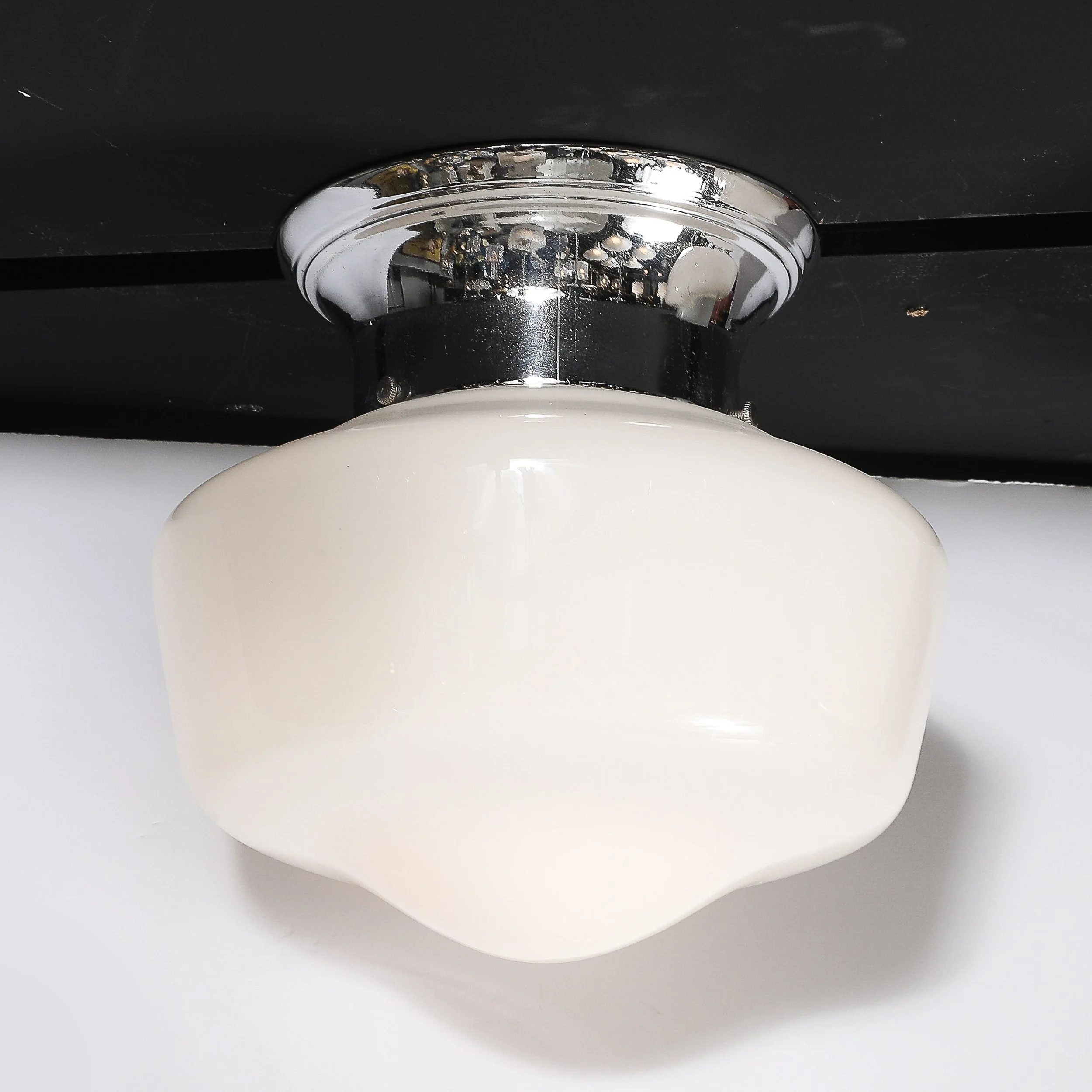 Art Deco Machine Age Rounded Cylindrical Milk Glass Flush Mount Chandelier - High Style Deco 4.jpg