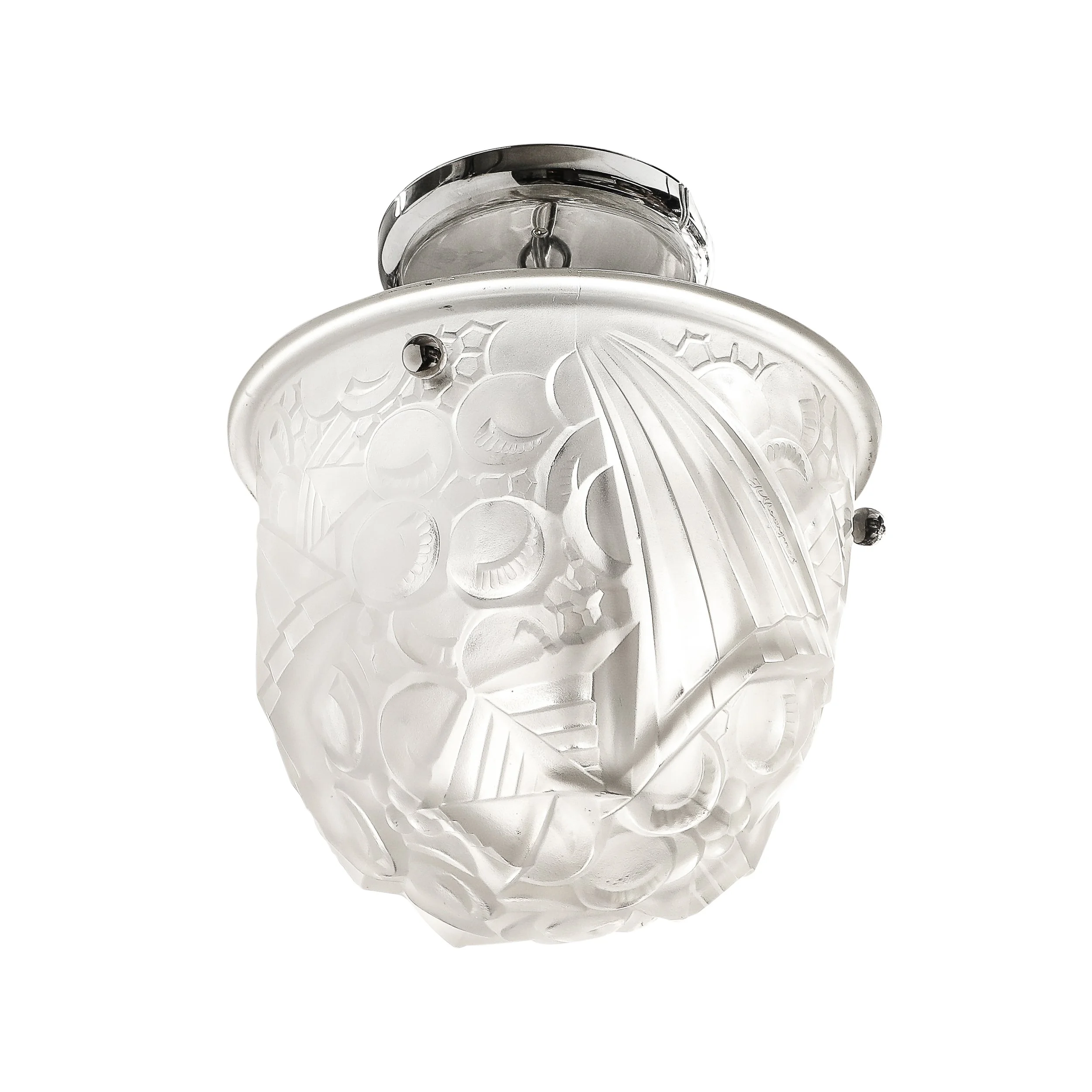 Art Deco Molded & Frosted Glass Pendant w: Cubist Detailing by Muller Freres - High Style Deco.jpg